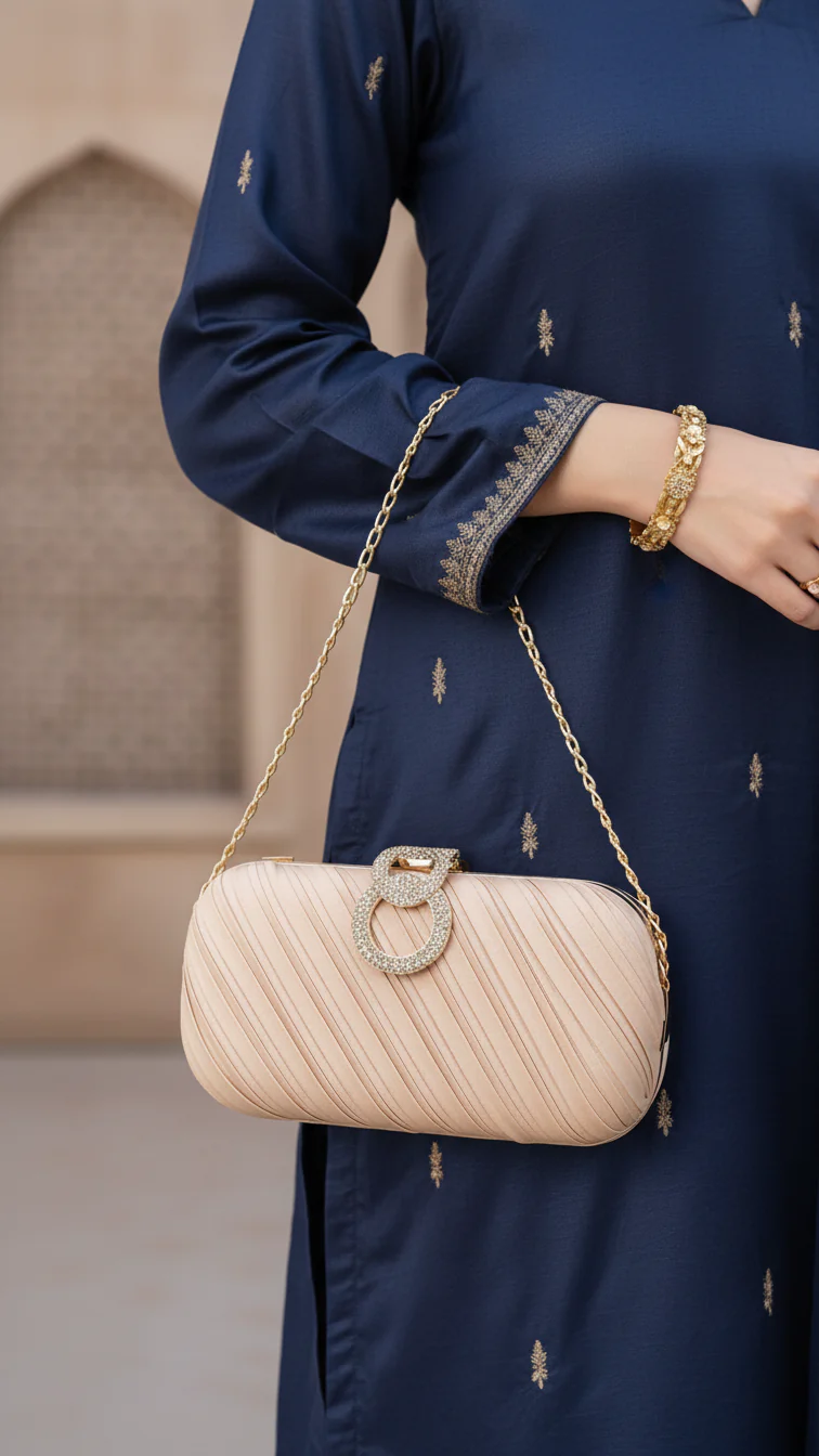 Beige Formal Clutch For Ladies P24440