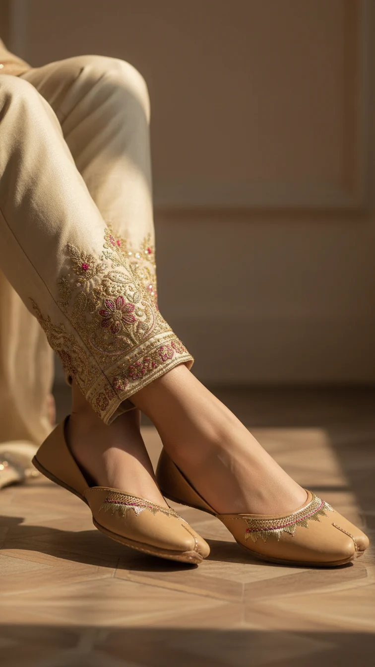 Beige Leather Khussa For Women EC8672