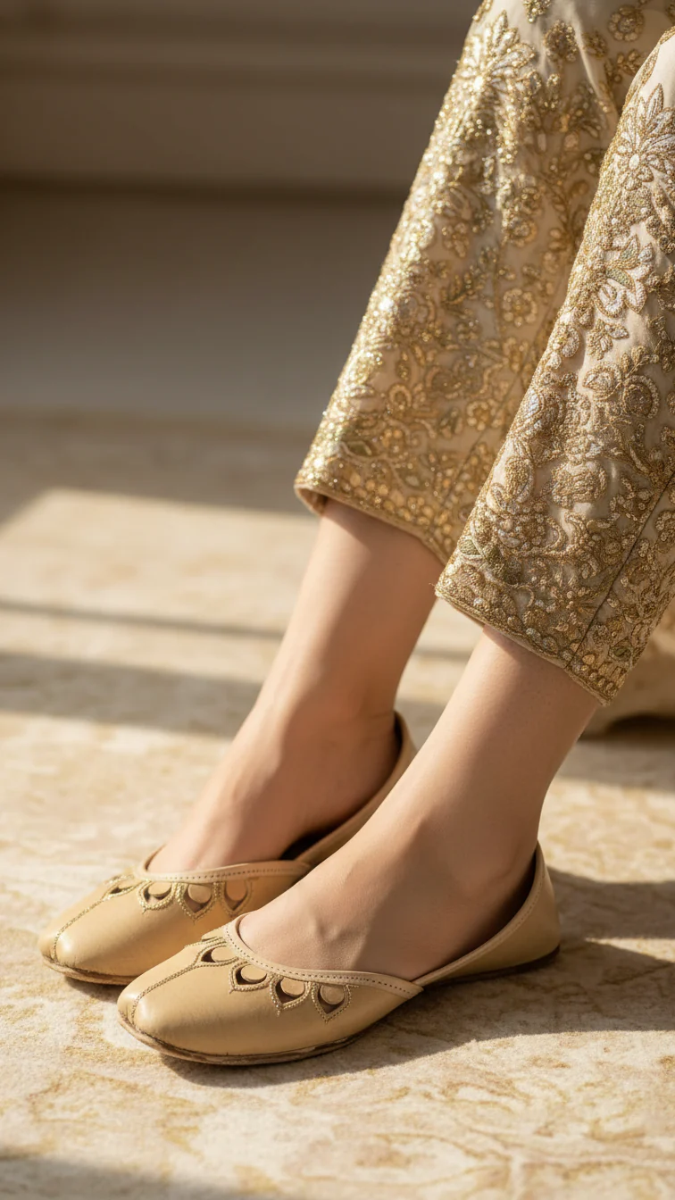 Beige Leather Khussa For Women EC8678
