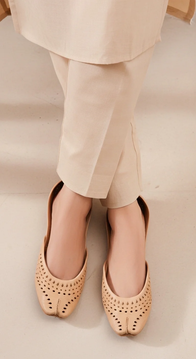 Beige Leather Khussa For Women EC8694 - Image 2