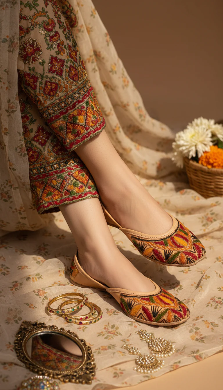 Beige Leather Khussa For Women EC8699