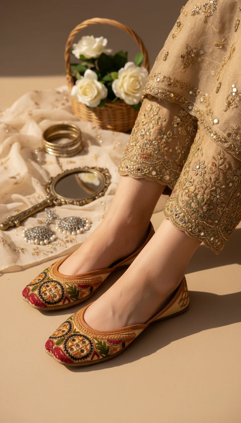 Beige Leather Khussa For Women EC8701