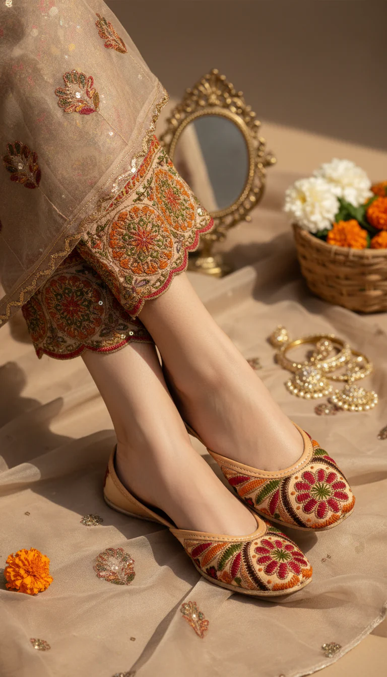 Beige Leather Khussa For Women EC8707