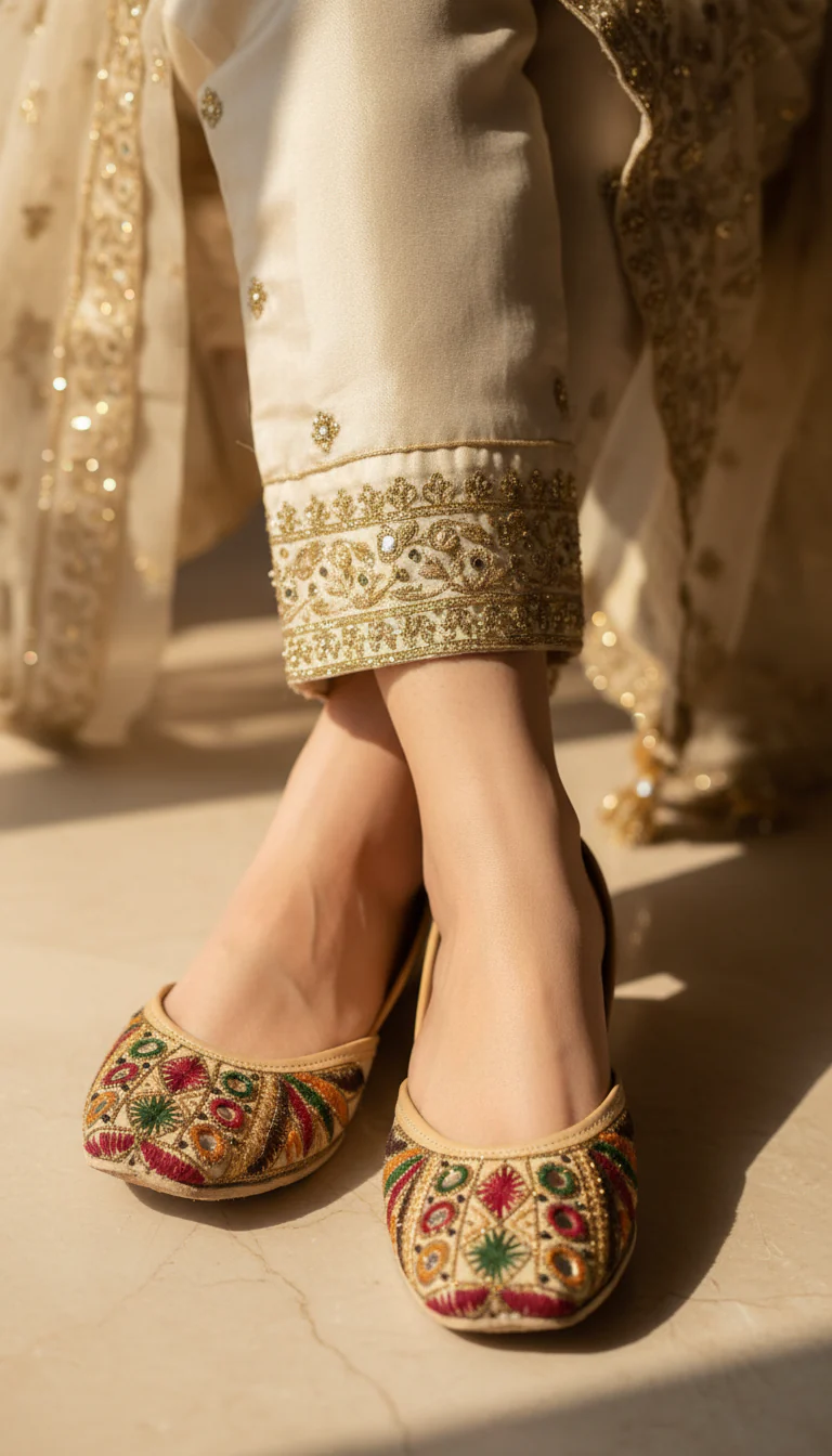 Beige Leather Khussa For Women EC8708