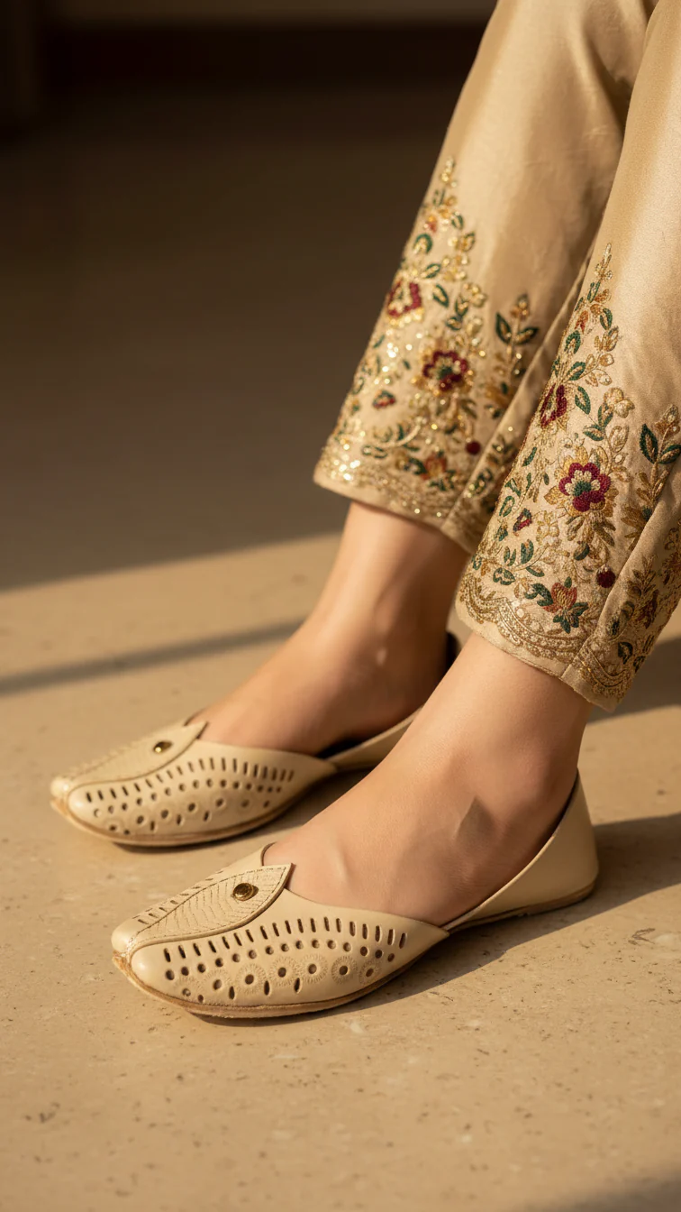 Beige Leather Khussa For Women EC8710 - Image 2