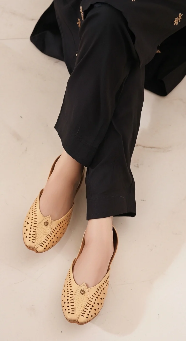 Beige Leather Khussa For Women EC8710 - Image 3