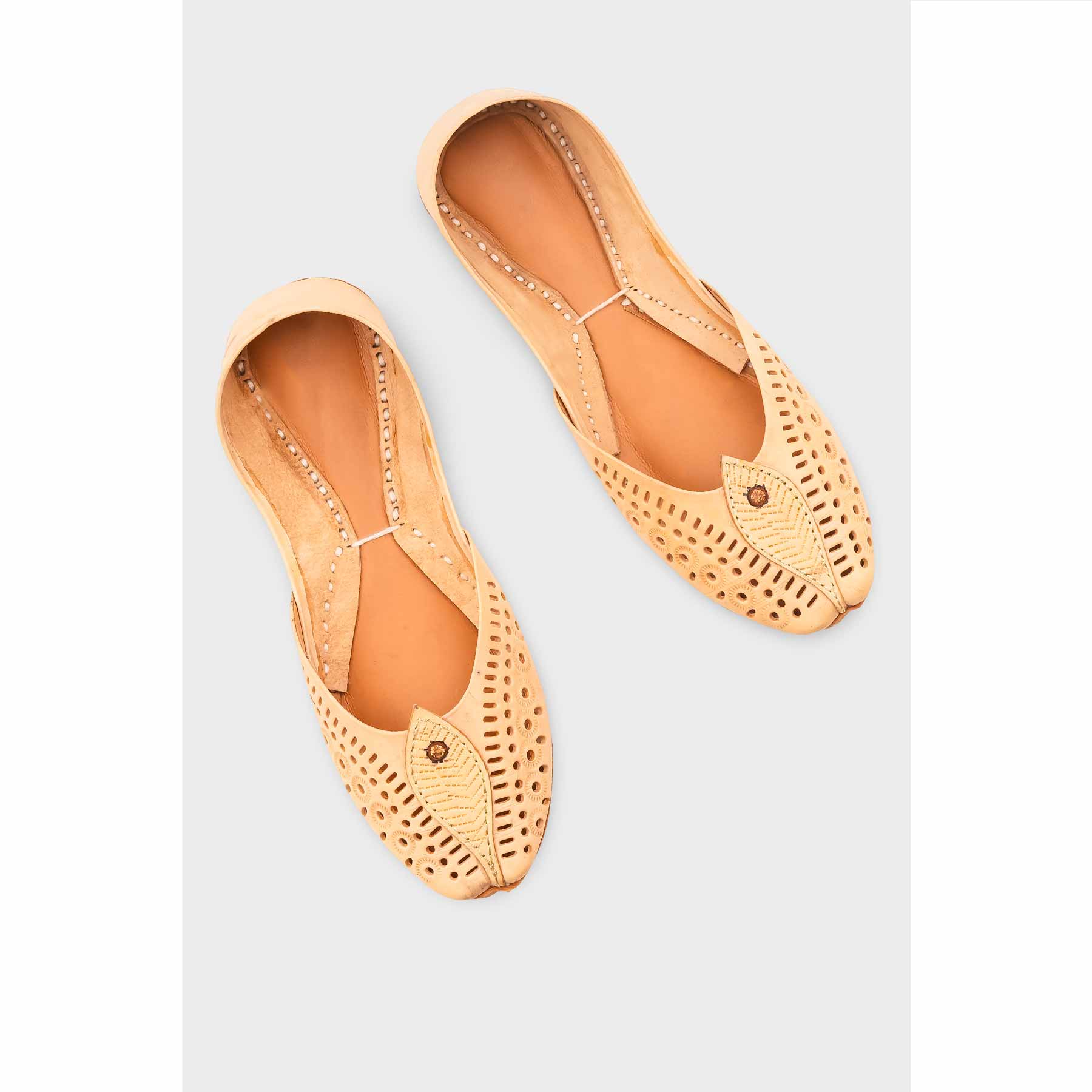Beige Leather Khussa For Women EC8710 - Image 7
