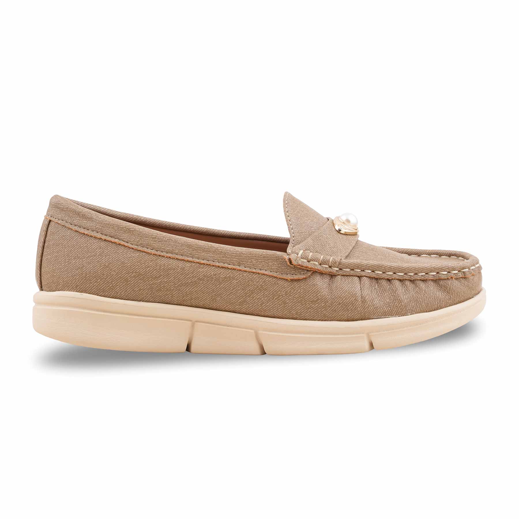 Beige Moccasin For Ladies WN4538 - Image 3