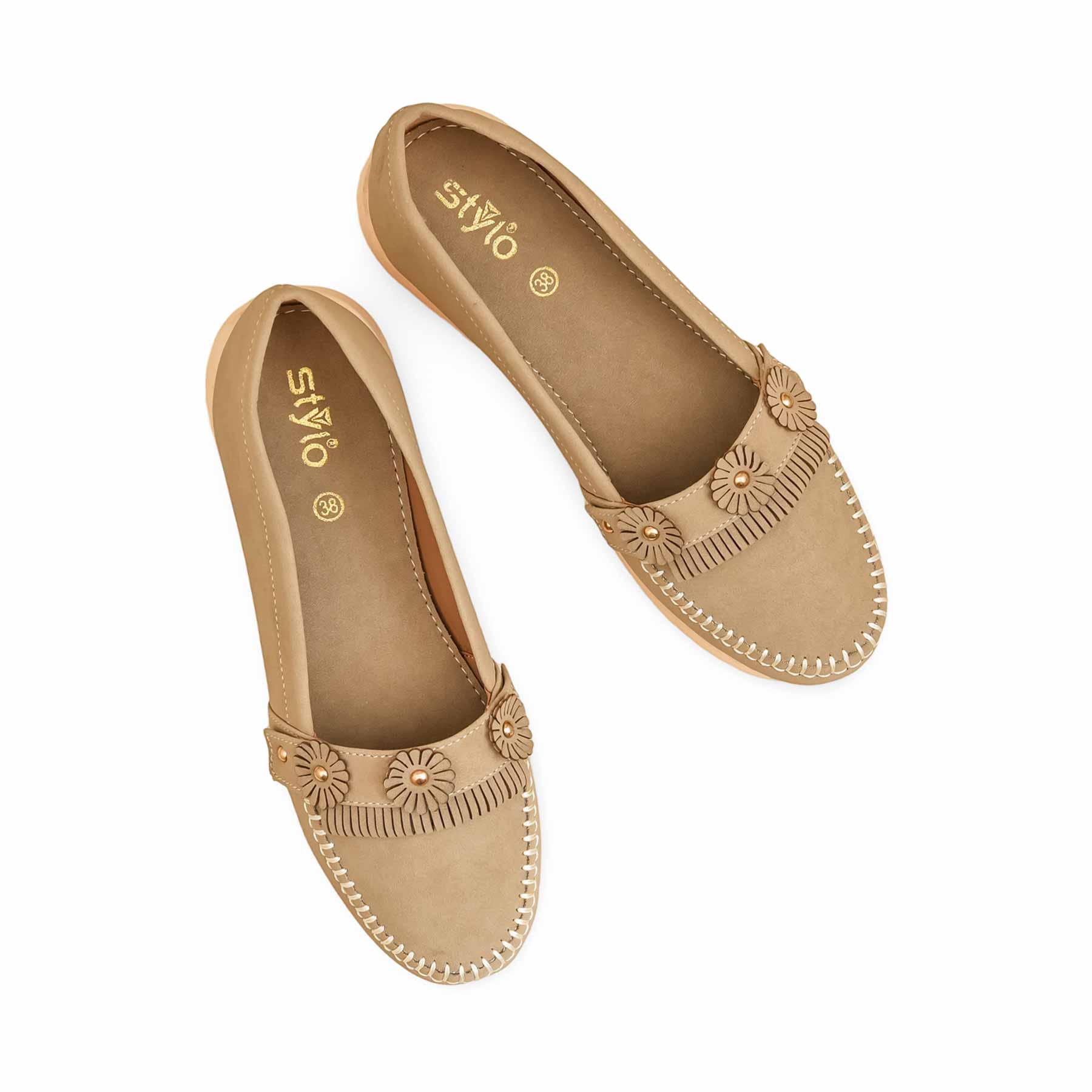 Beige Moccasin For Ladies WN4558 - Image 6