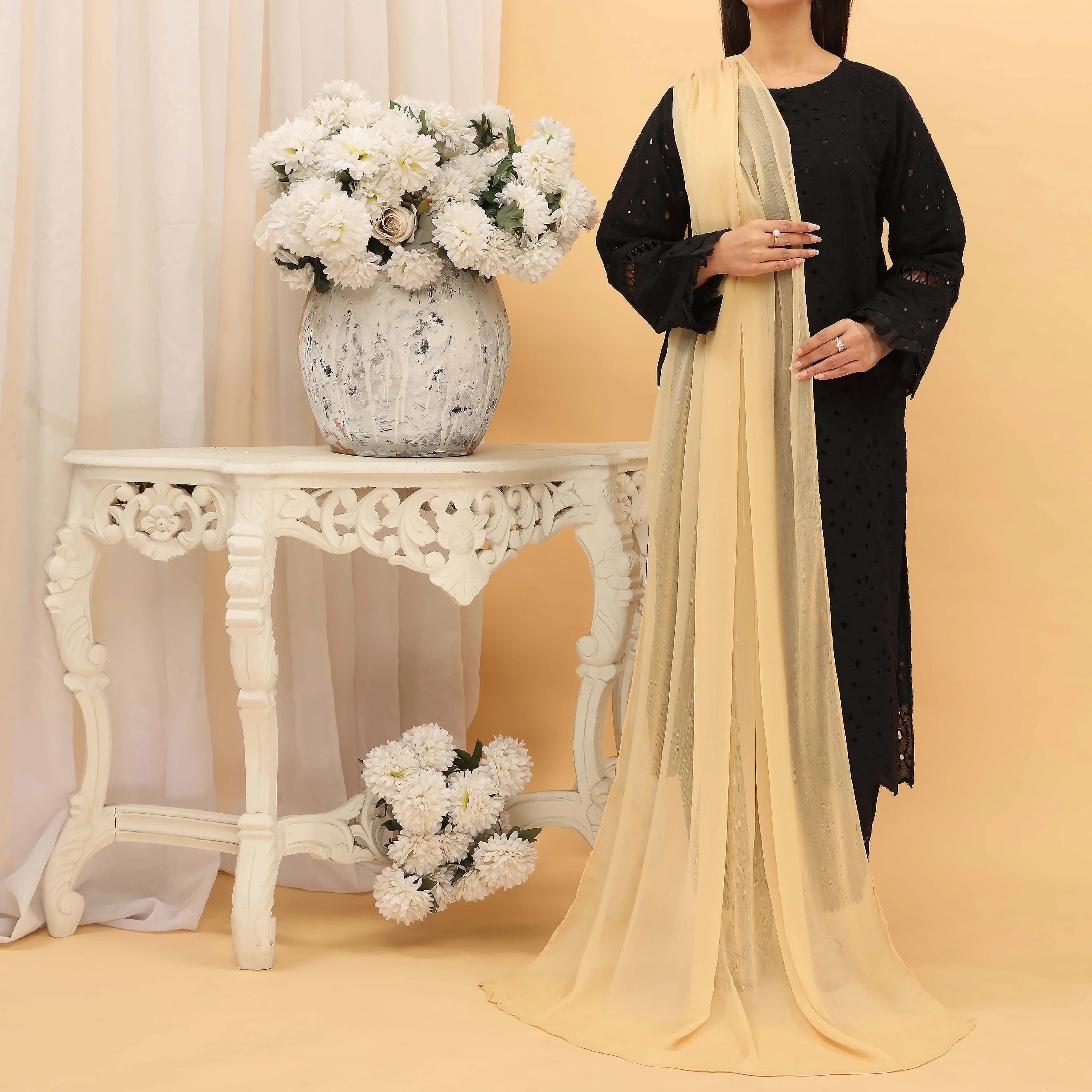 Beige Plain Chiffon Dupatta PD5379 - Image 2
