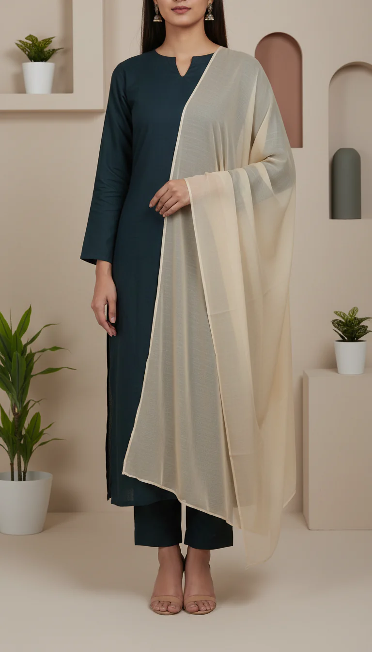 Beige Plain Chiffon Dupatta PD6009 - Image 2