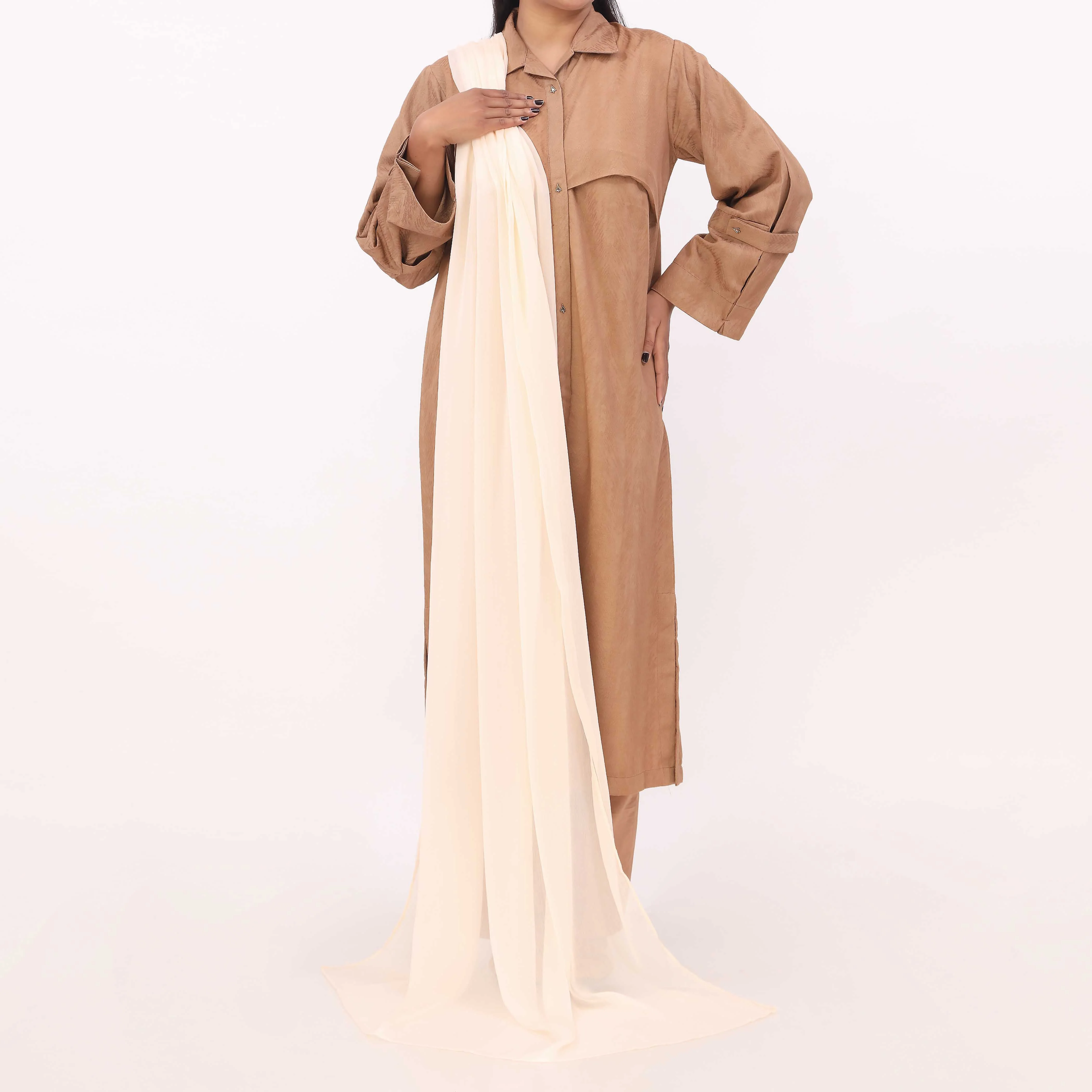 Beige Plain Chiffon Duppata PD5617 - Image 2