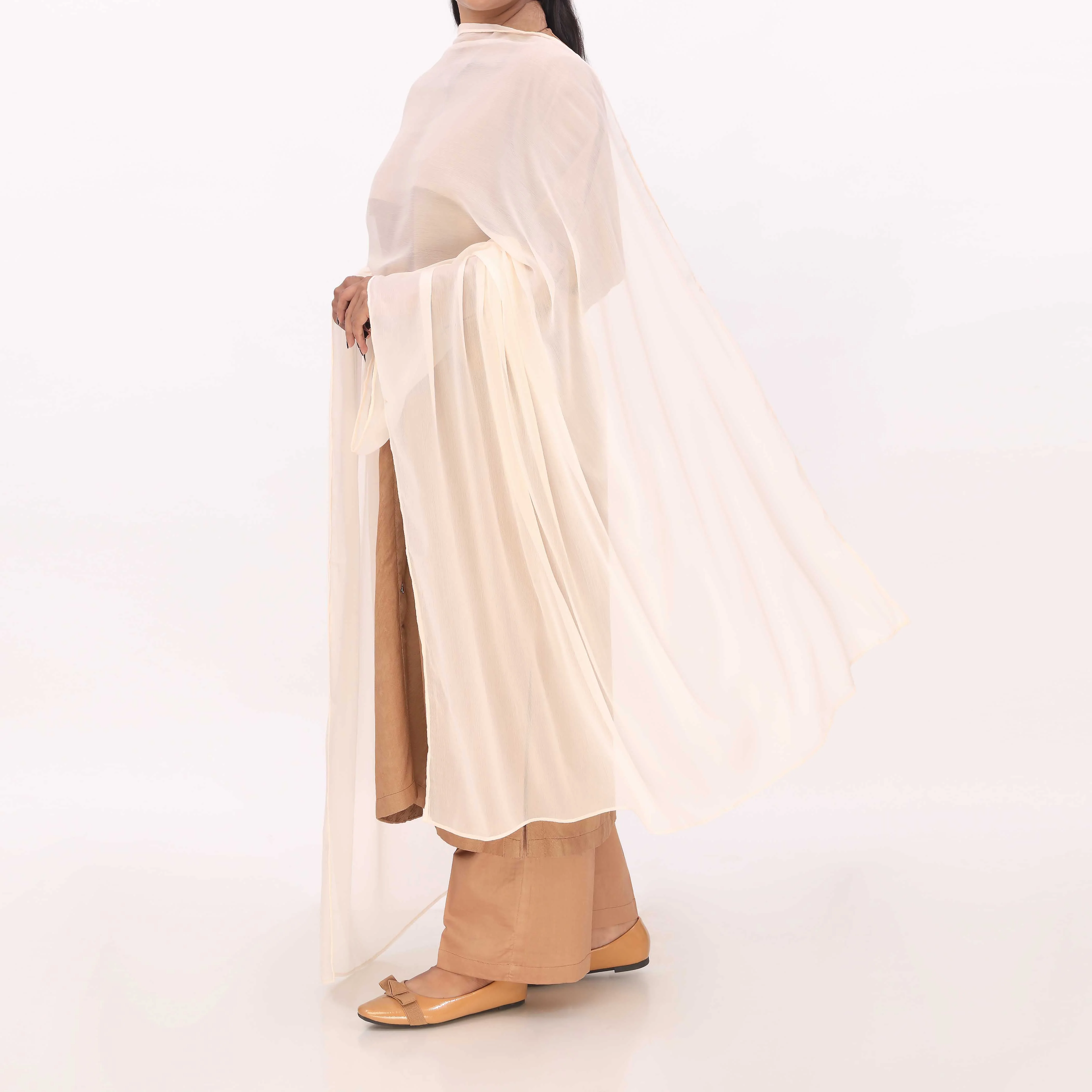 Beige Plain Chiffon Duppata PD5617 - Image 3