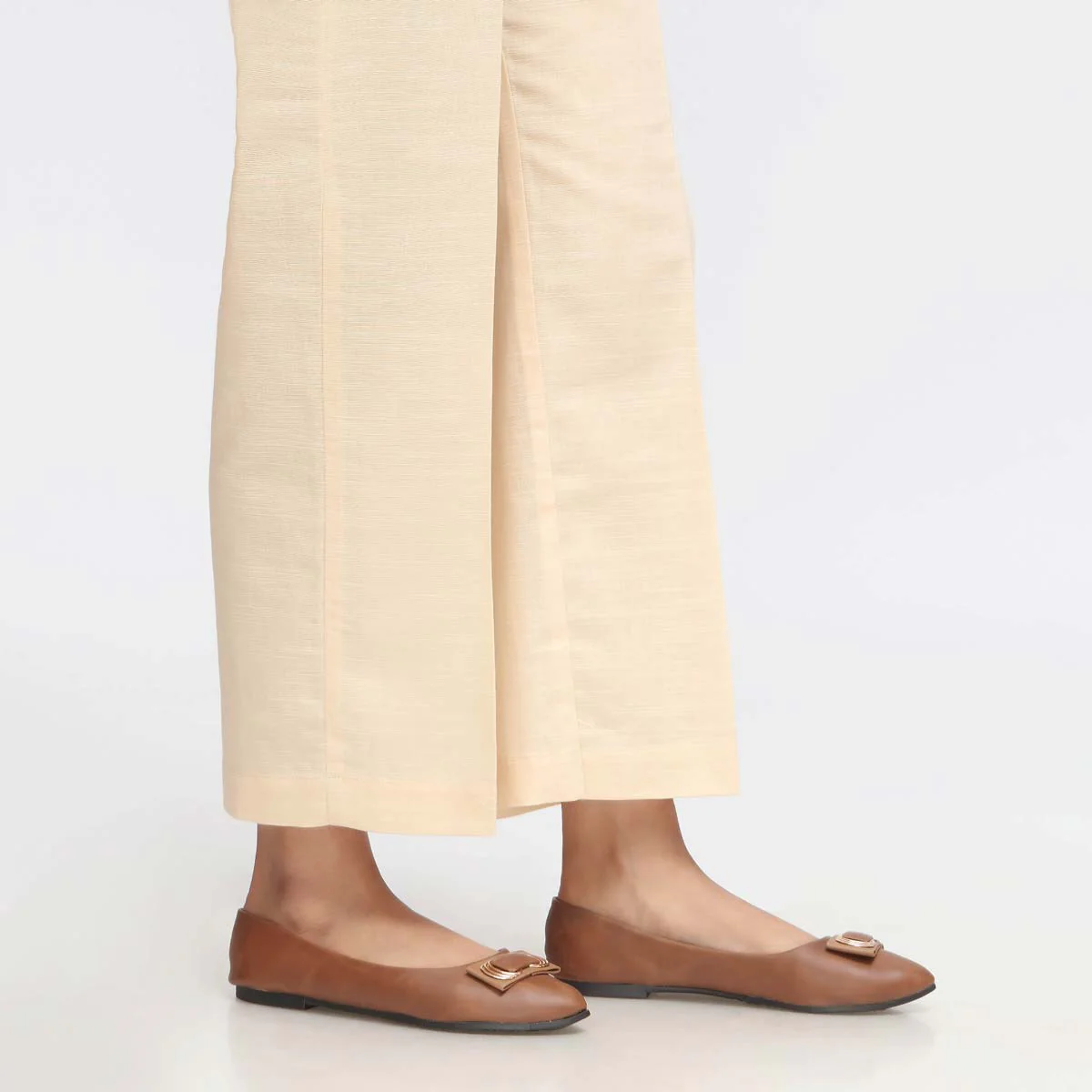 Beige Plain Khaddar Straight Fit Trouser PW3696 - Image 2