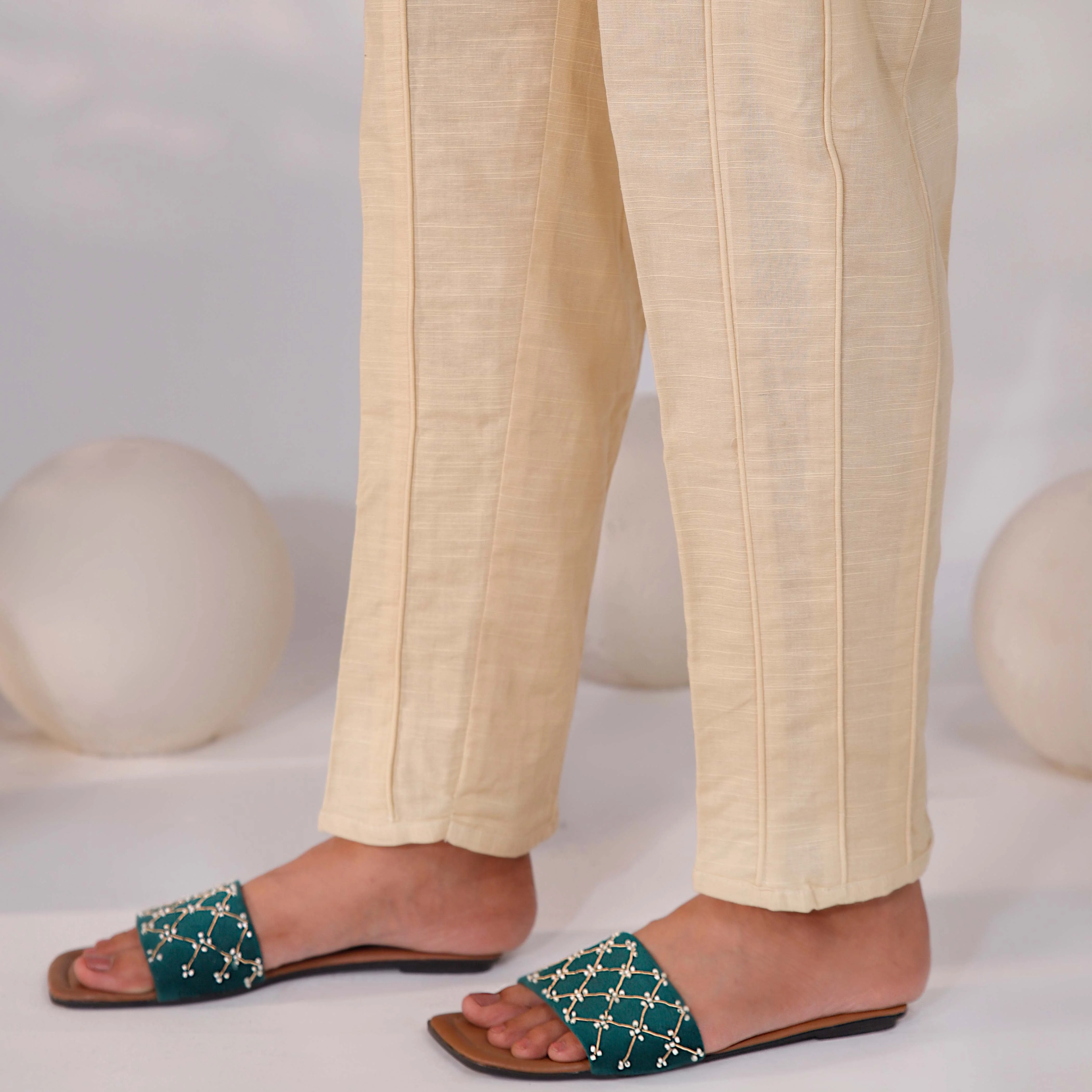 Beige Plain Khaddar Trouser PW4502 - Image 2