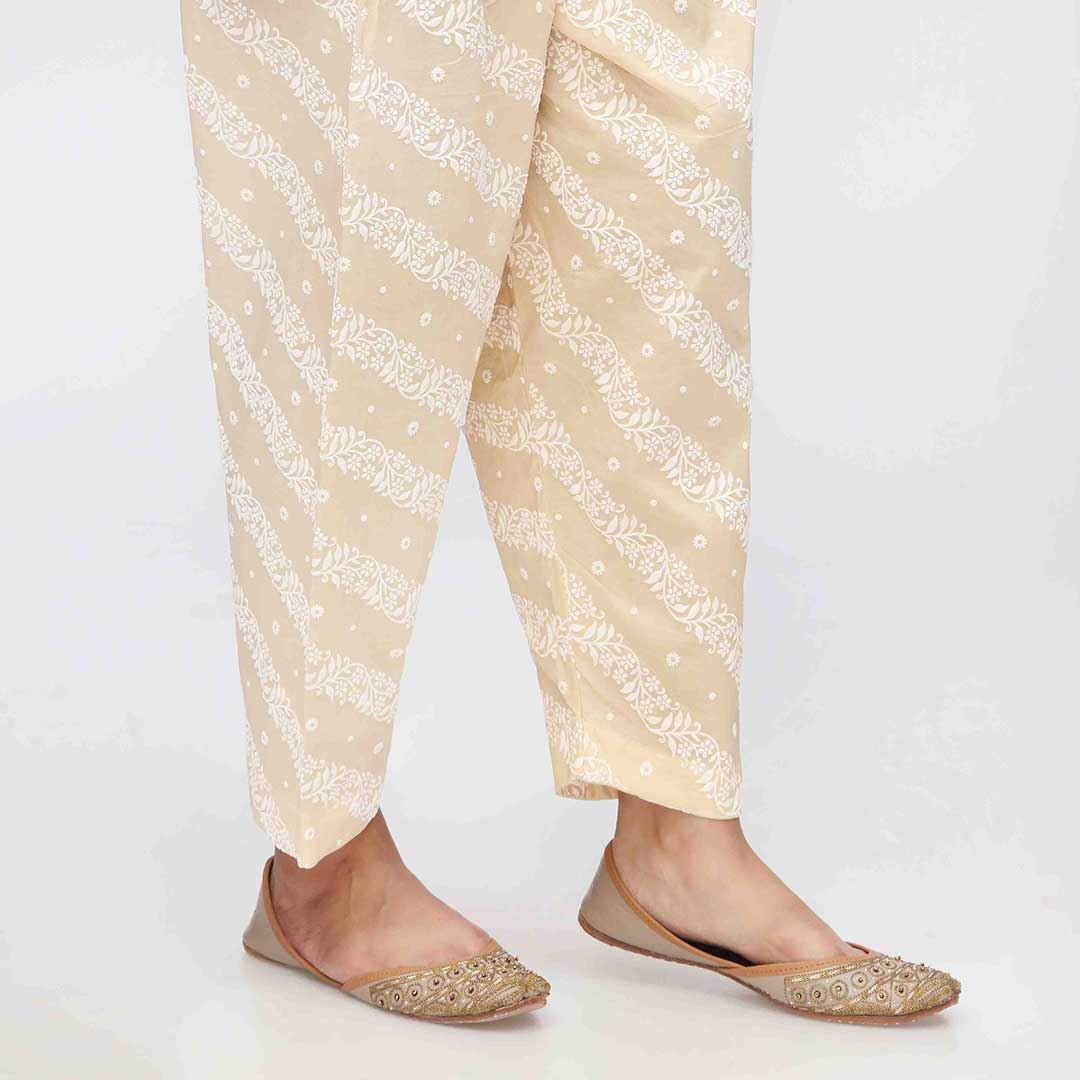 Beige Puff Printed Cambric Shalwar PW3587 - Image 2