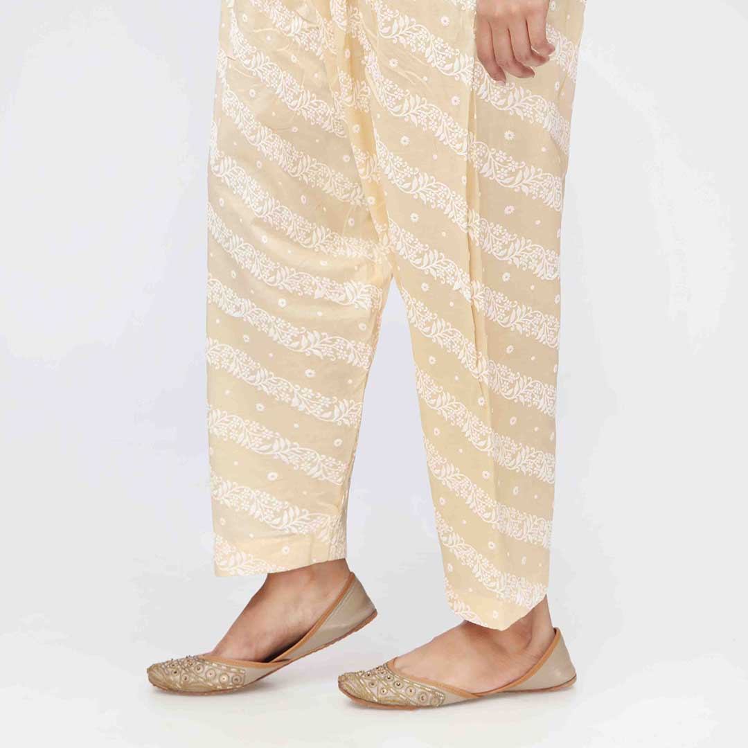 Beige Puff Printed Cambric Shalwar PW3587 - Image 3