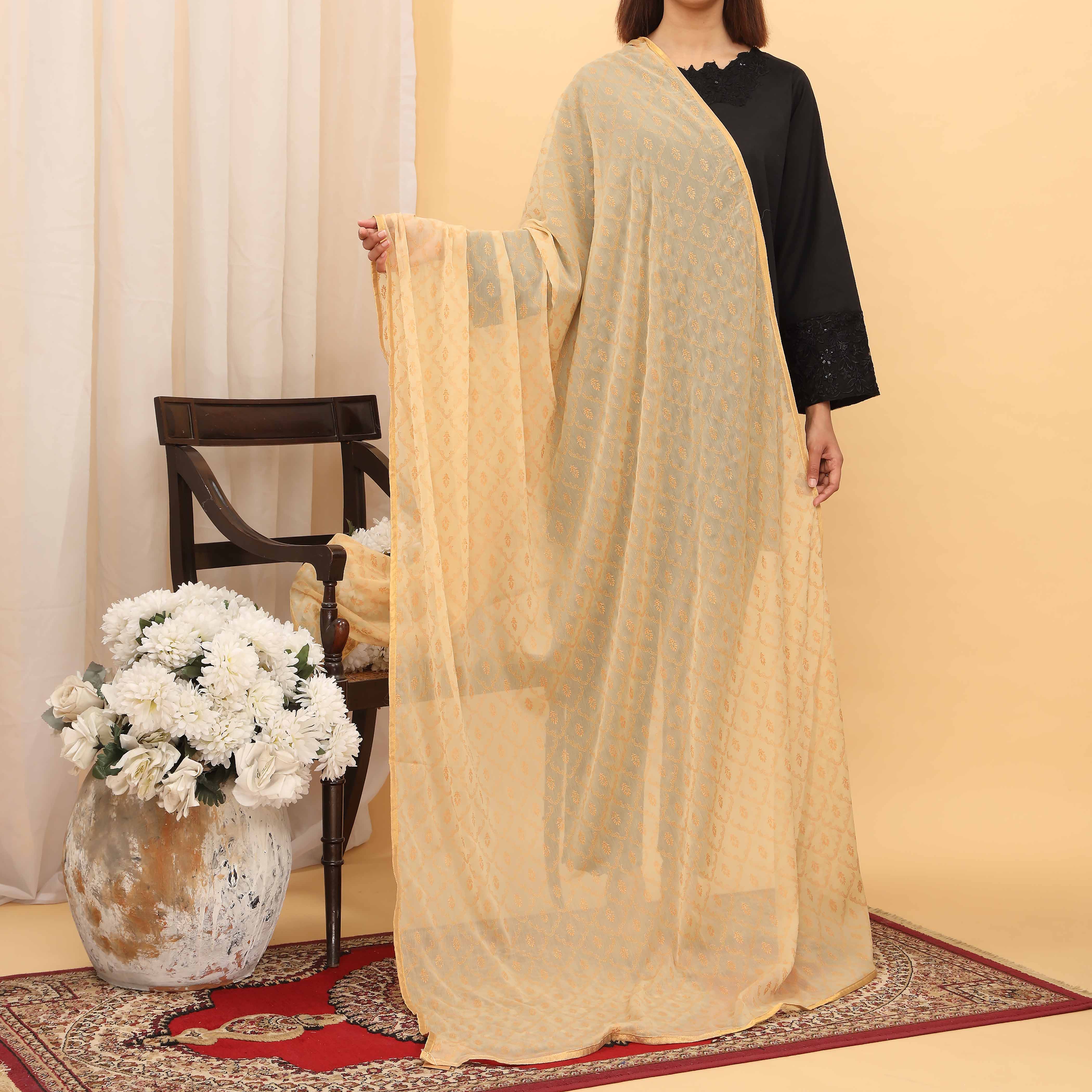 Beige Screen Printed Chiffon Dupatta PD5390 - Image 2