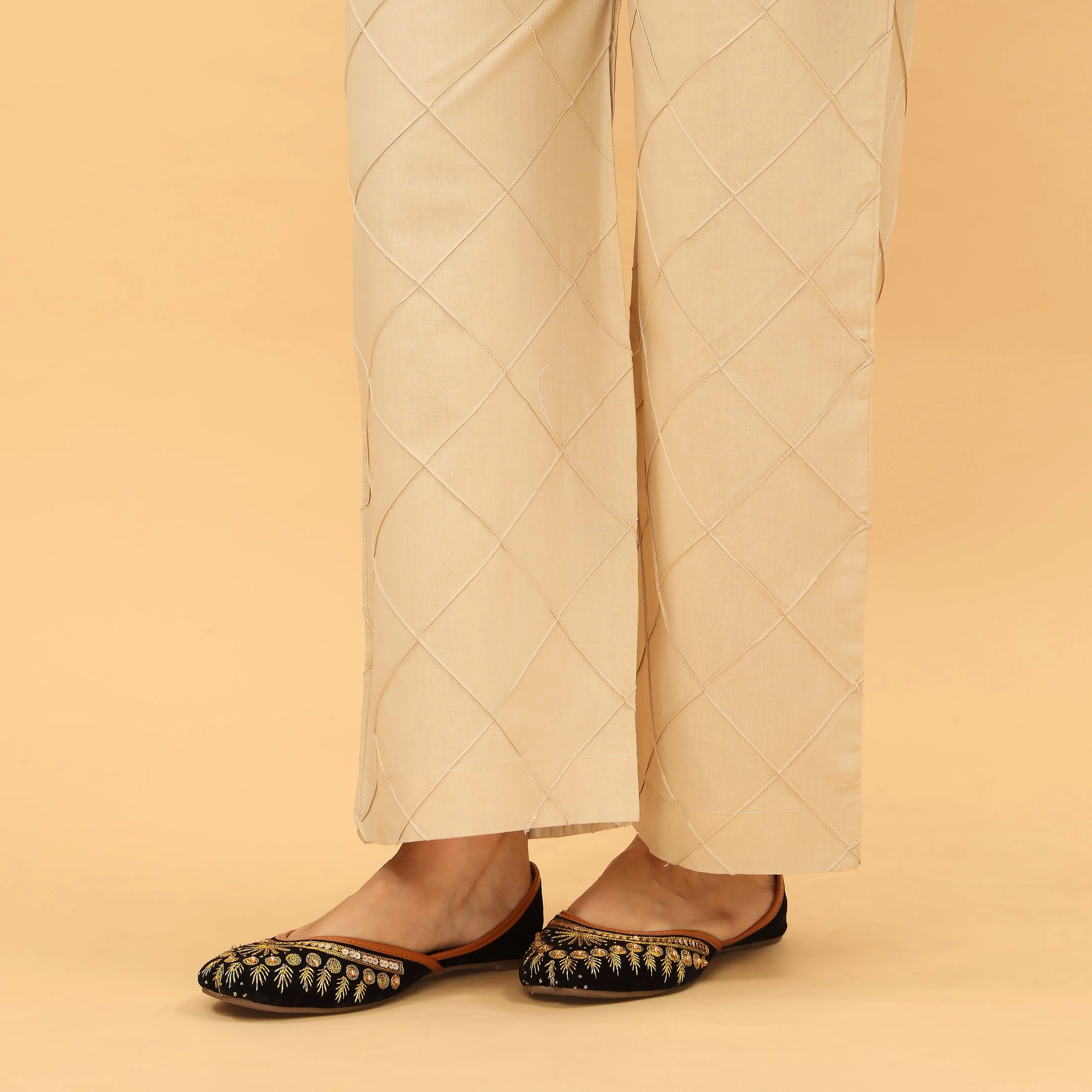 Beige Straight Fit Embellished Trouser PL5033 - Image 3