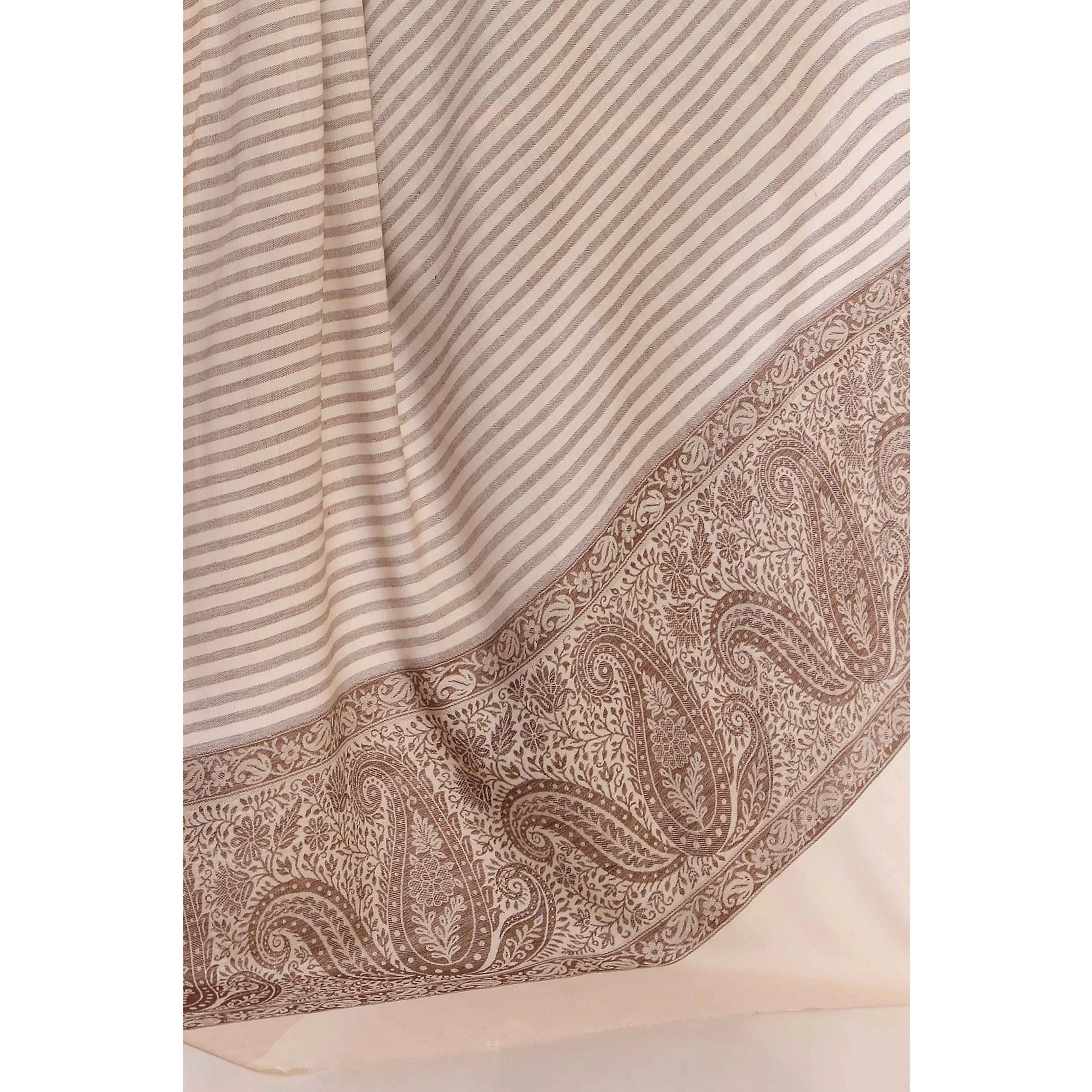 Beige Striped & Border Shawl PW2710 - Image 2
