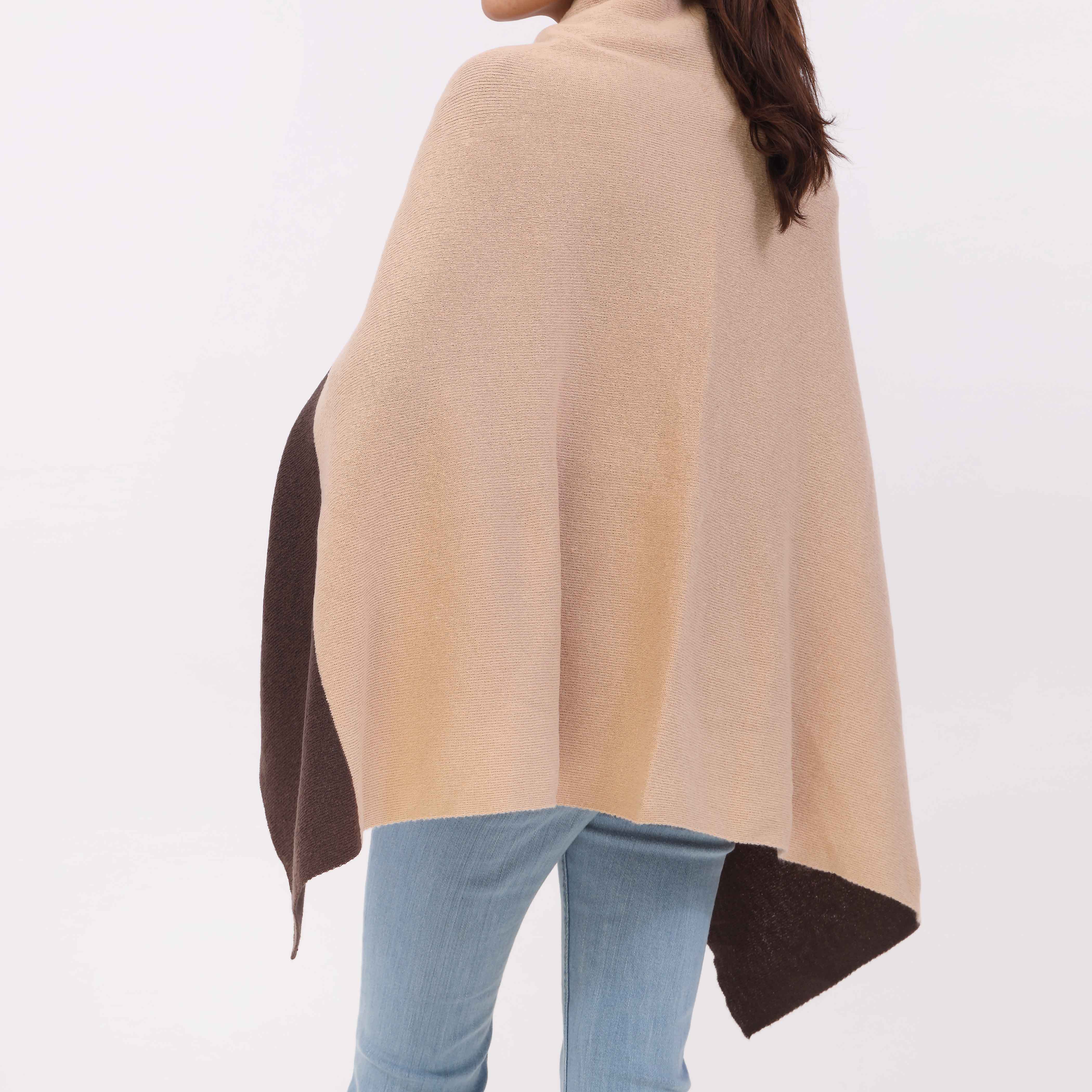 Beige Sweater Knit Cape Shawl PW5622 - Image 4