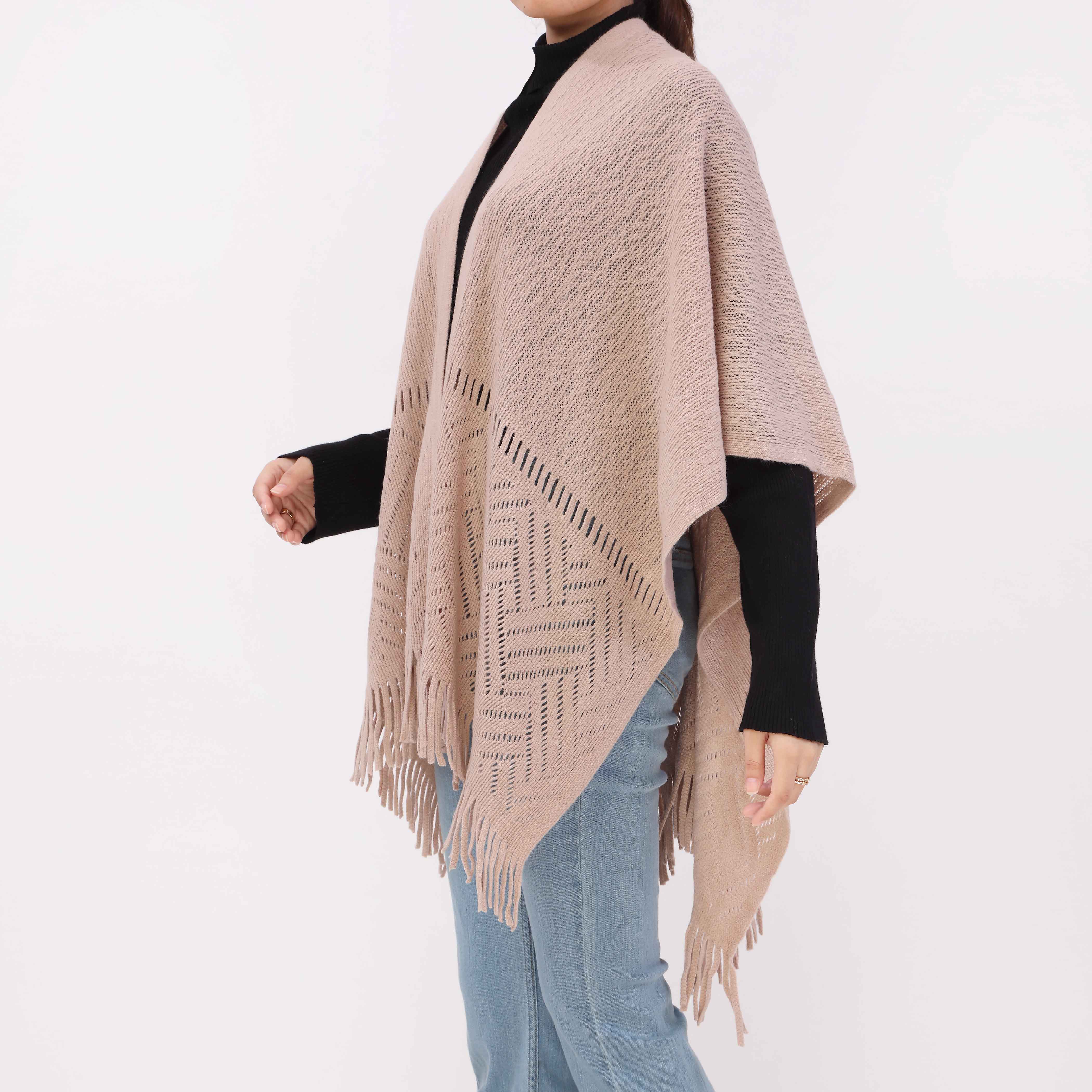 Beige Sweater Knit Cape Shawl PW5623 - Image 4