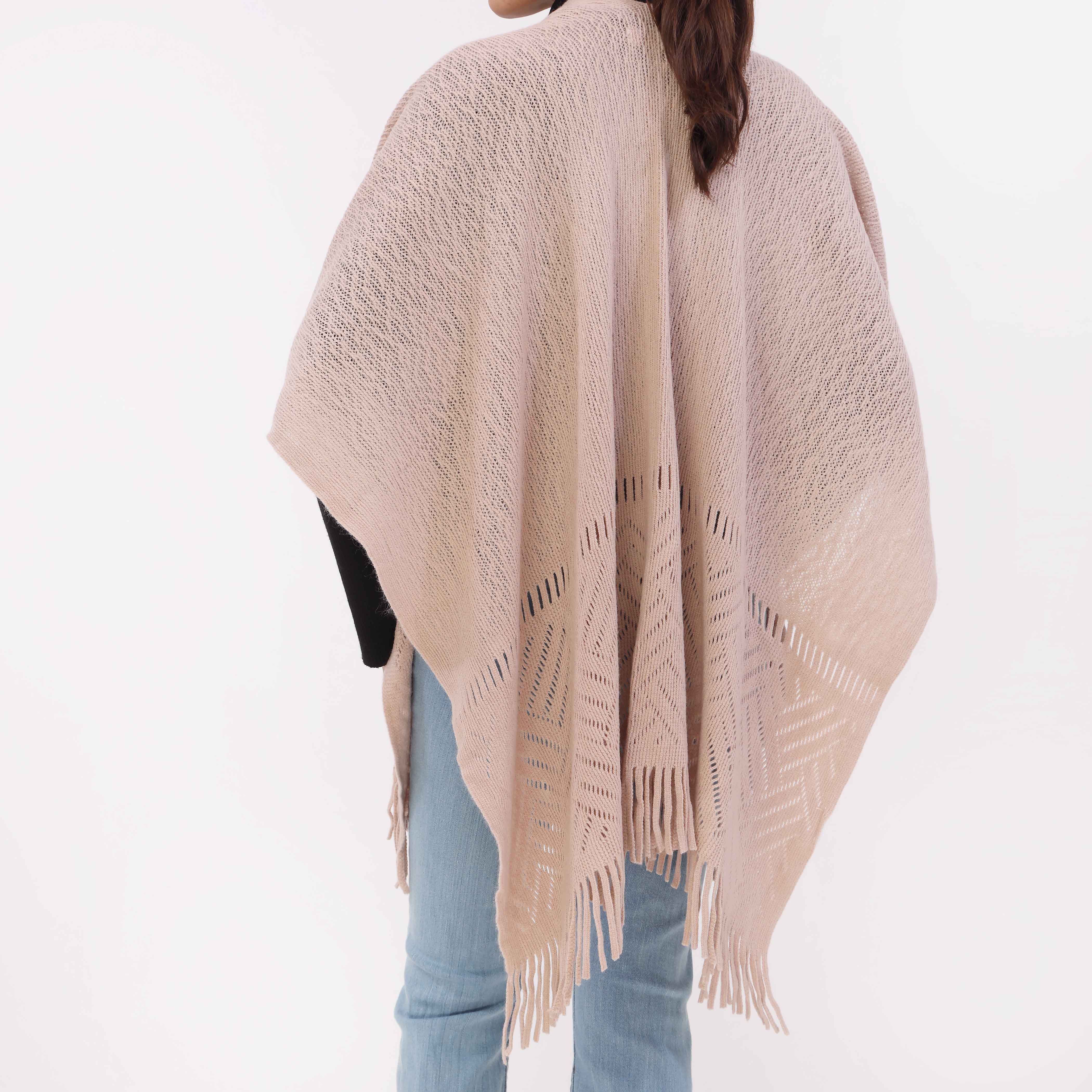 Beige Sweater Knit Cape Shawl PW5623 - Image 5