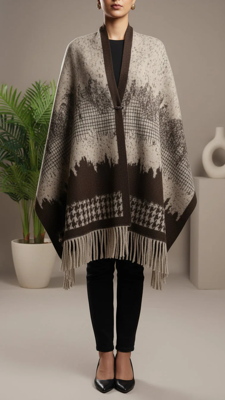 Beige Winter Cape shawl PW5918 - Image 2