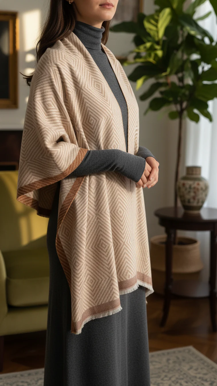 Beige Winter Capeshawl PW5676 - Image 2