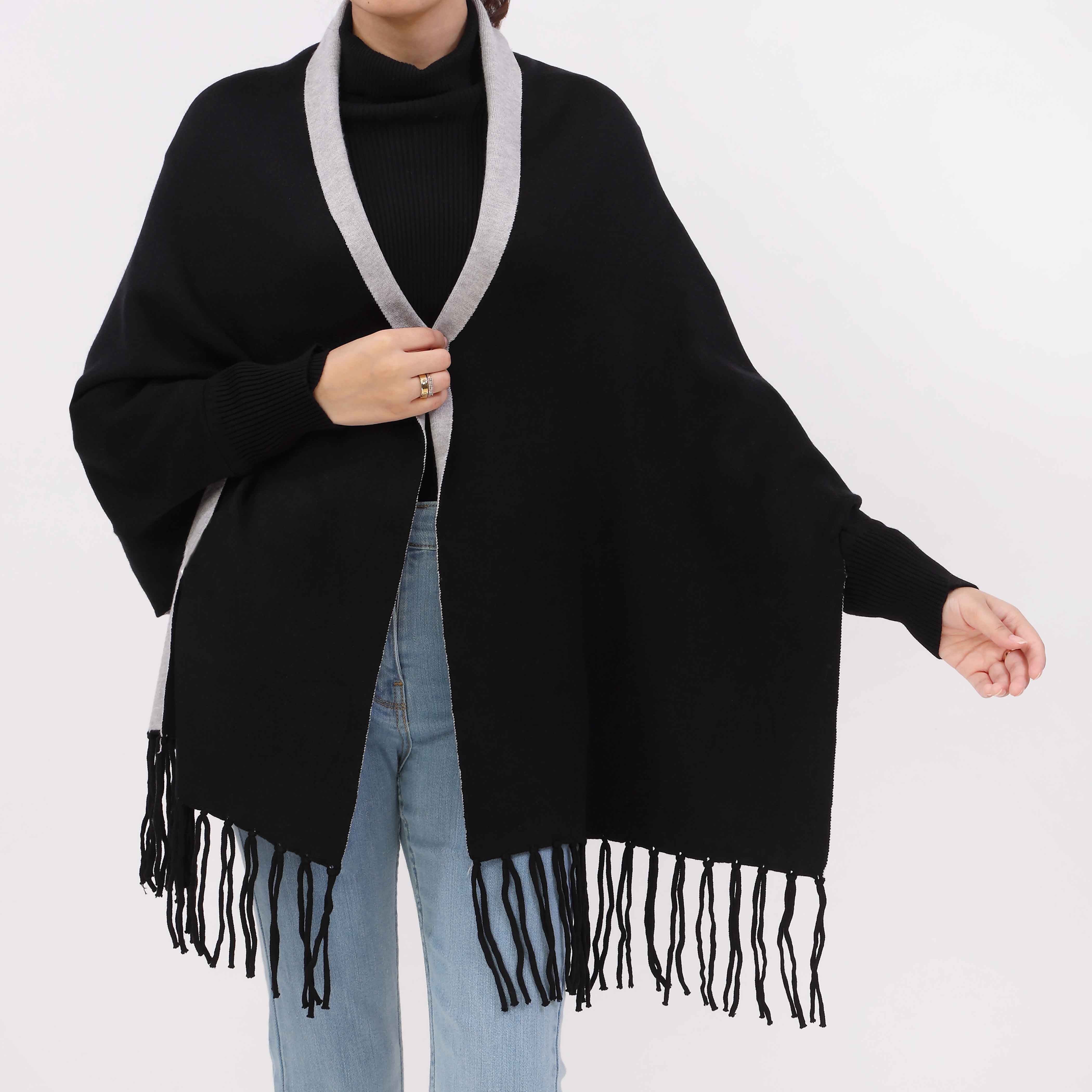 Black 2 Tone Acrylic Cape Shawl PW5619 - Image 3
