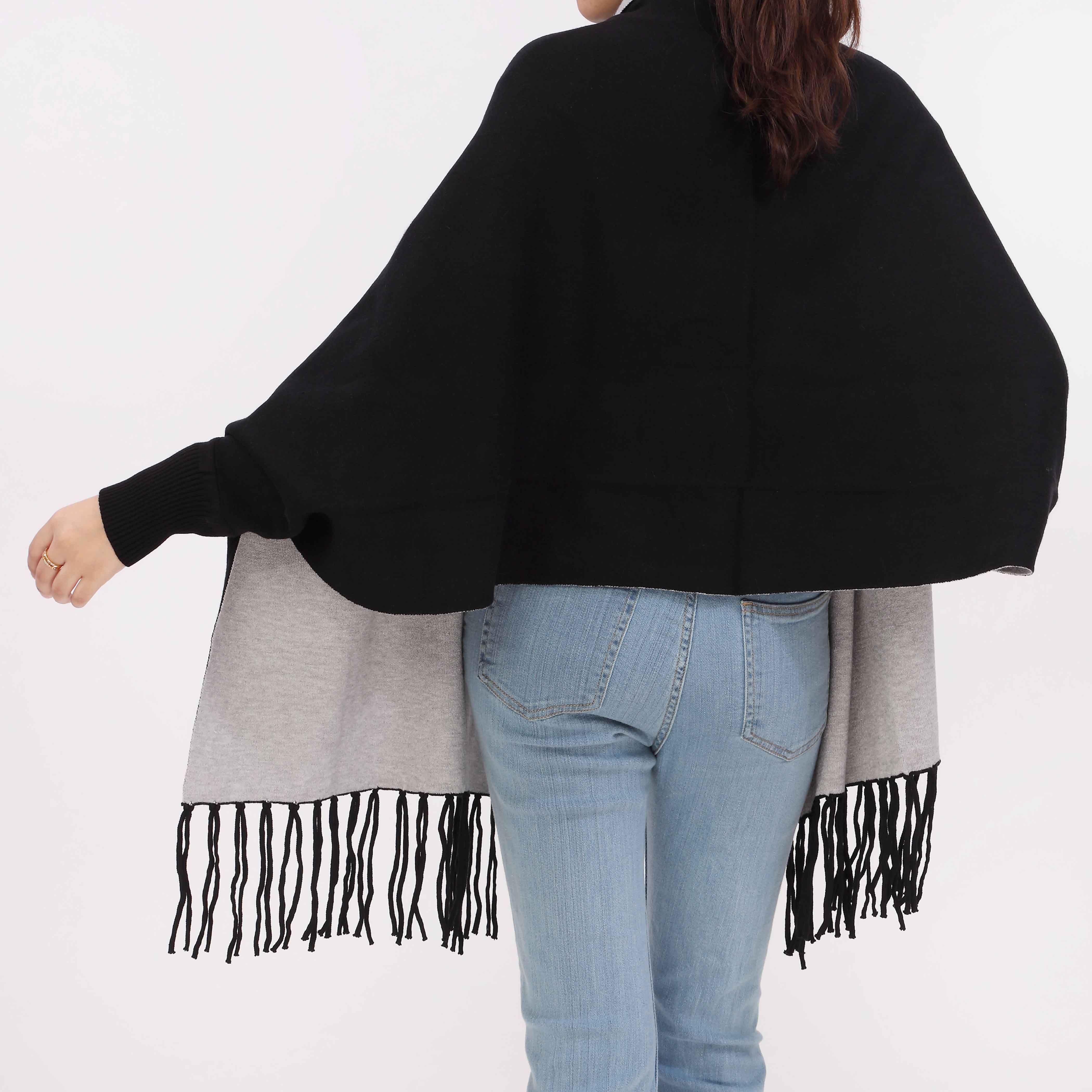 Black 2 Tone Acrylic Cape Shawl PW5619 - Image 5