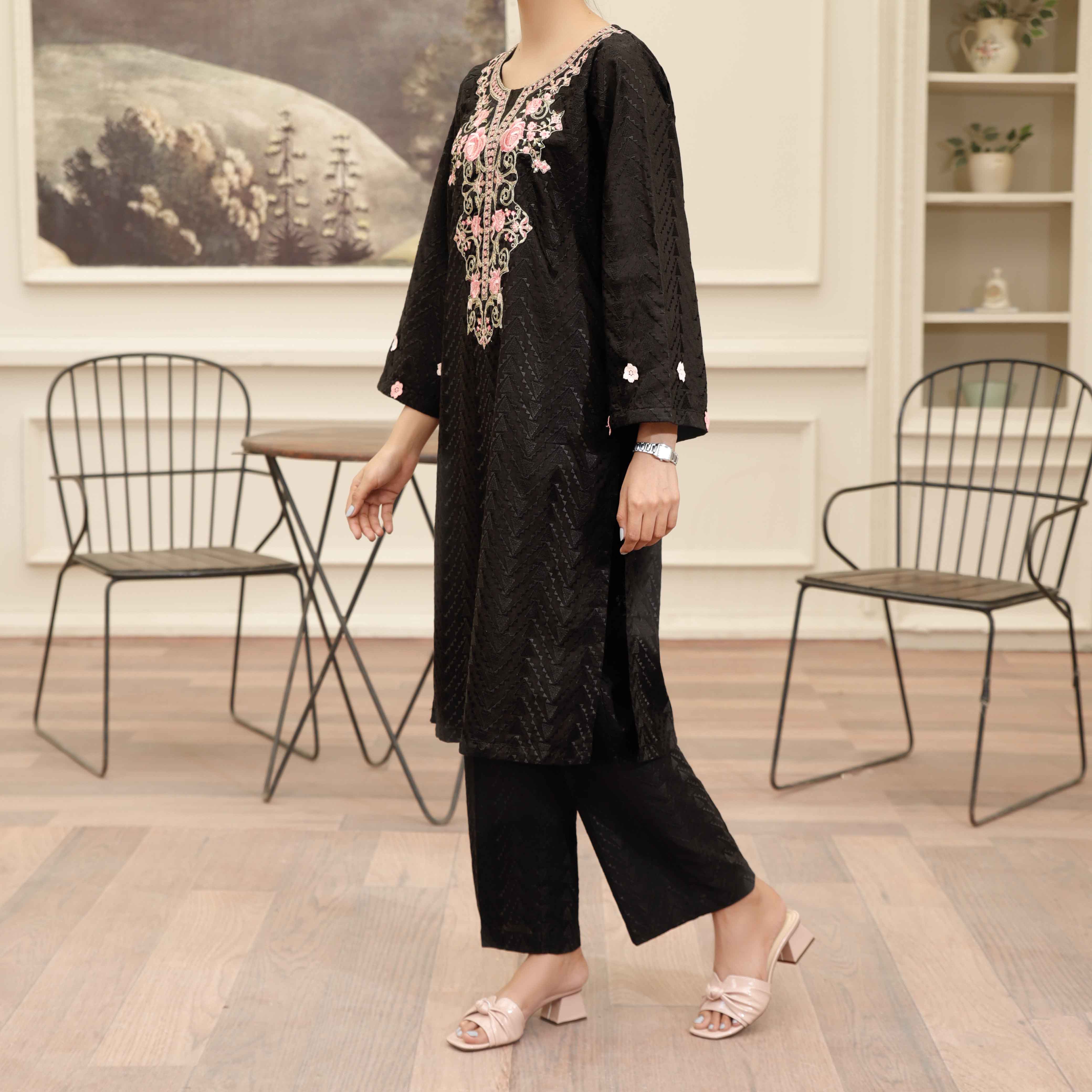 2PC Chikan Fabric Embroidered Suit PS4944 - Image 2