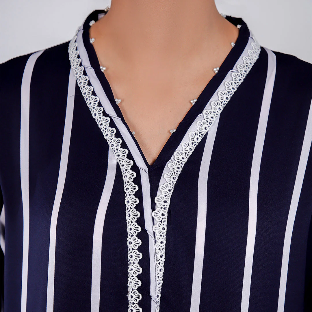 2PC- Solid Stripe Poly Cotton Suit PS4947 - Image 2