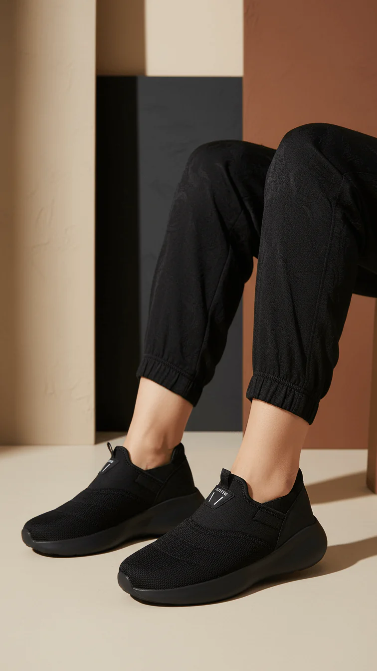 Black Athleisure Sneaker For Ladies AT9111