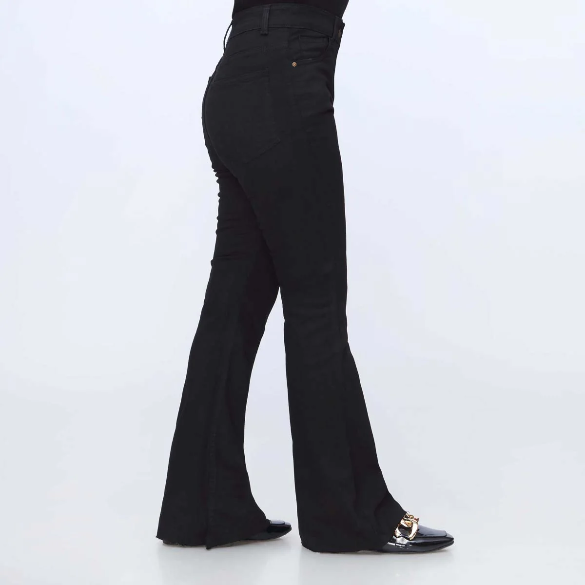 Black Bell Bottom Denim Pant PS1542 - Image 2