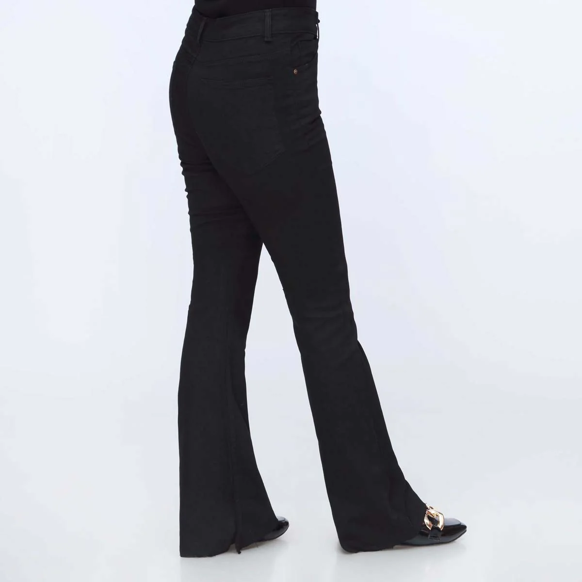 Black Bell Bottom Denim Pant PS1542 - Image 3