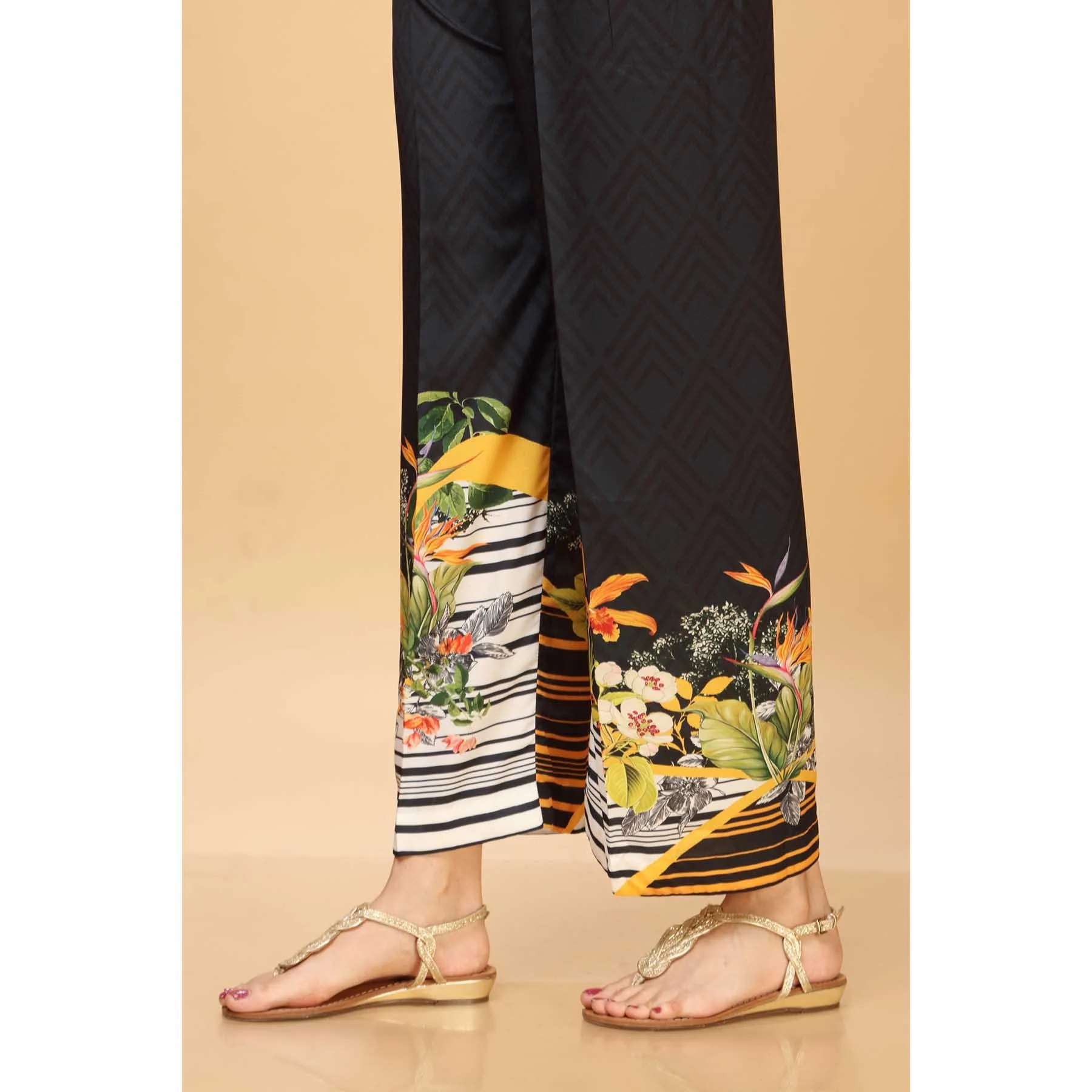 Black Color Grip Silk Printed Trouser PW1531 - Image 2