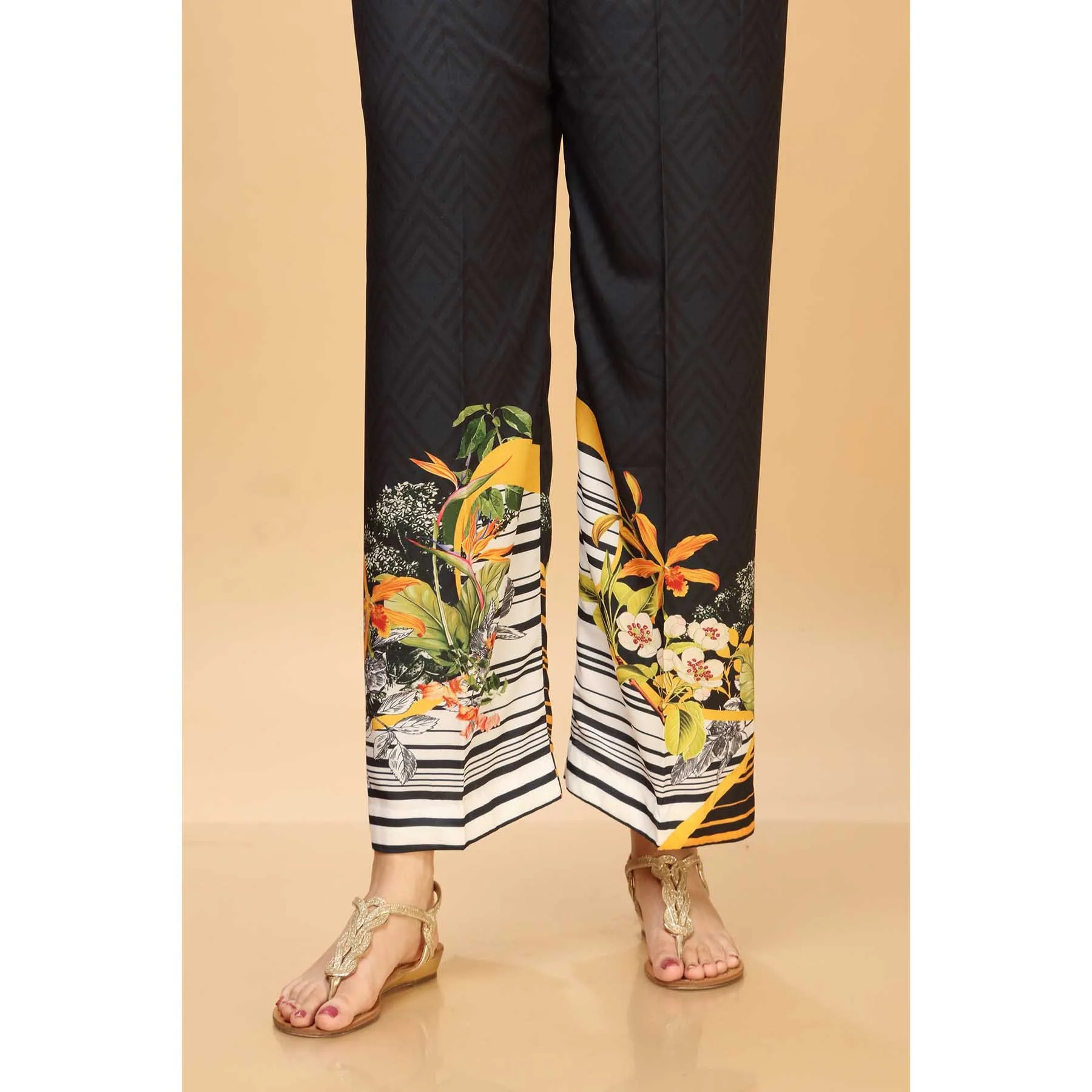 Black Color Grip Silk Printed Trouser PW1531 - Image 3