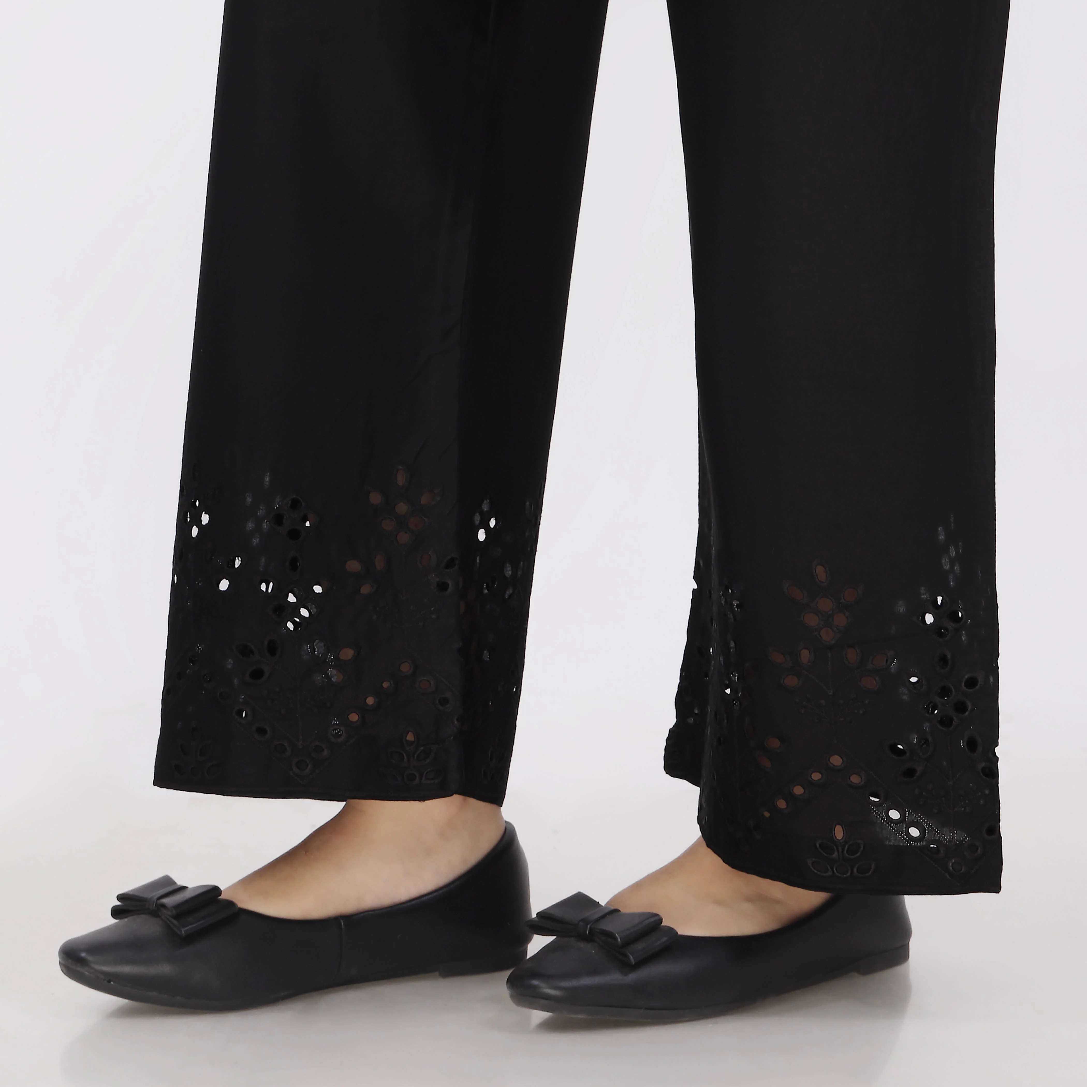 Black Cotton Cambric Embroiderd Trouser PL5064 - Image 3