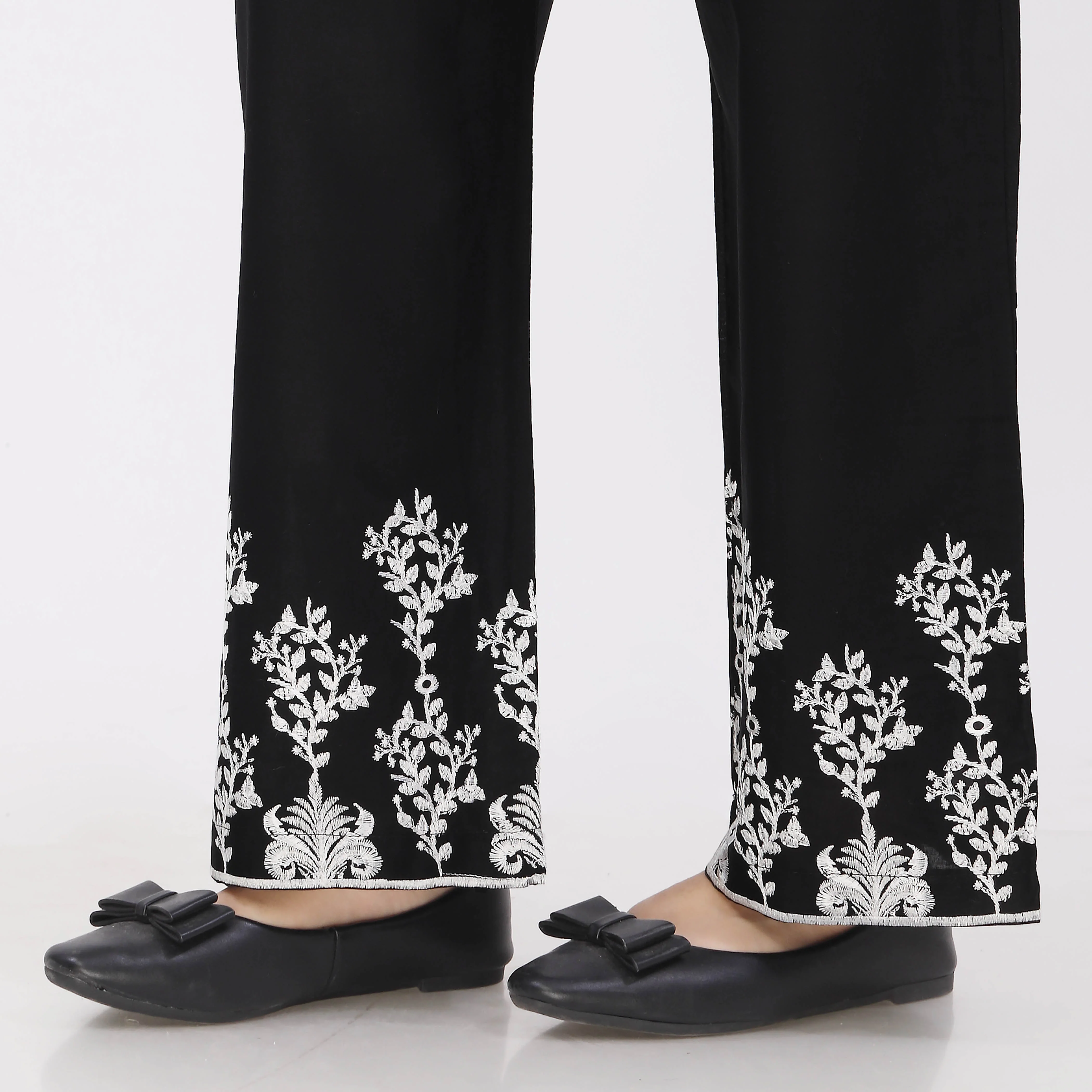Black Cotton Cambric Embroiderd Trouser PL5066 - Image 4
