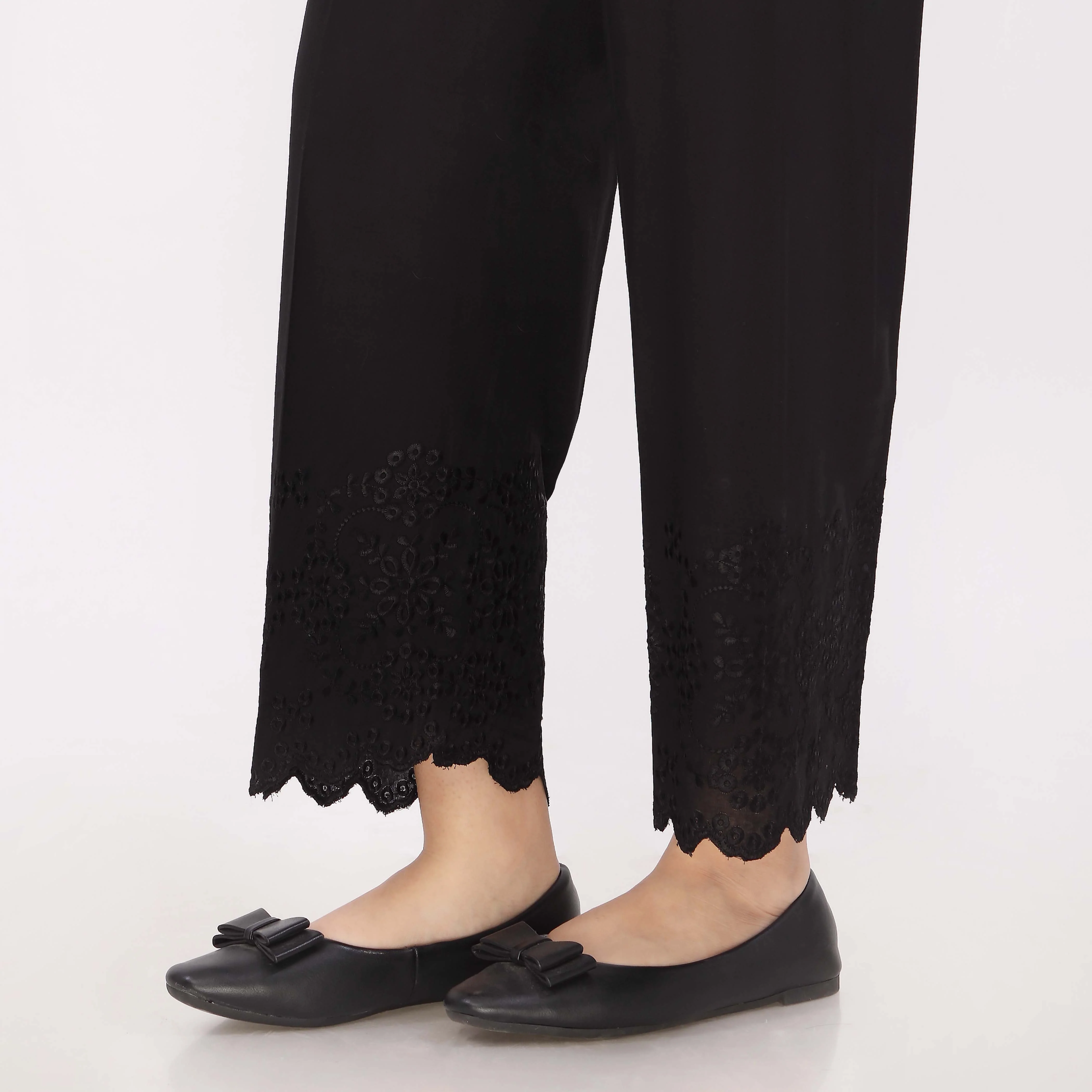 Black Cotton Cambric Embroidered Trouser - Image 4