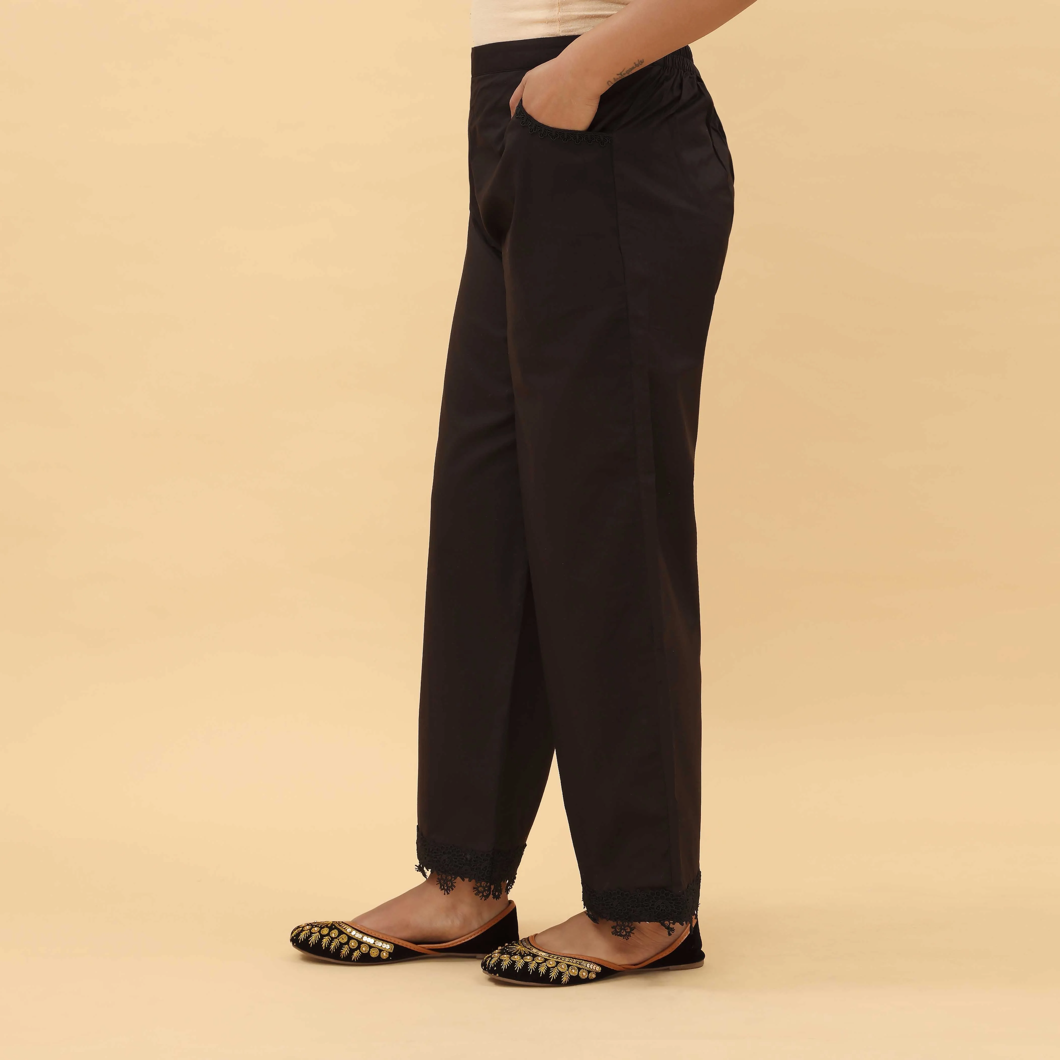Black Cotton Cambric Trouser PL5014 - Image 3