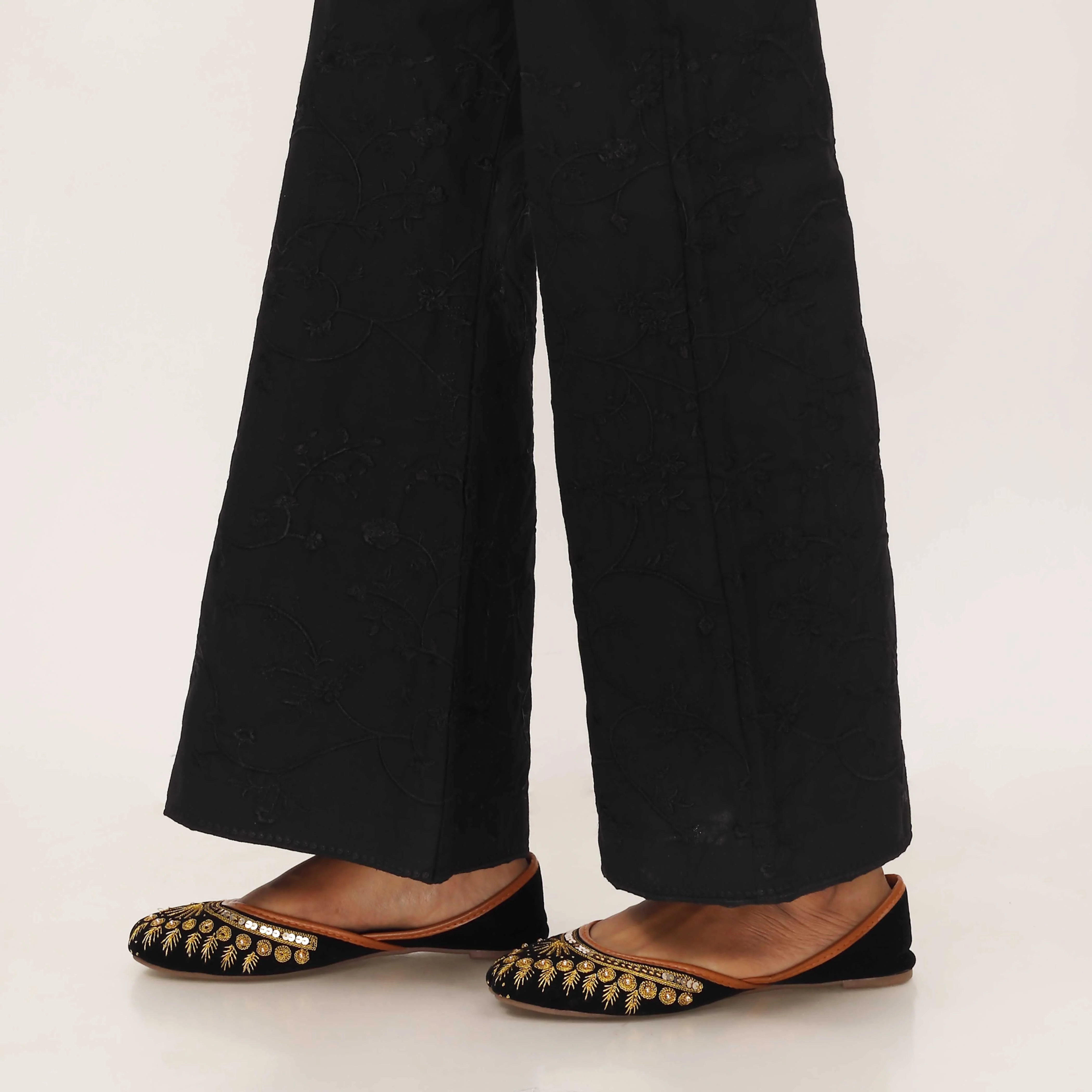 Black Cotton Cambric Trouser with Embroidery PL5092 - Image 3