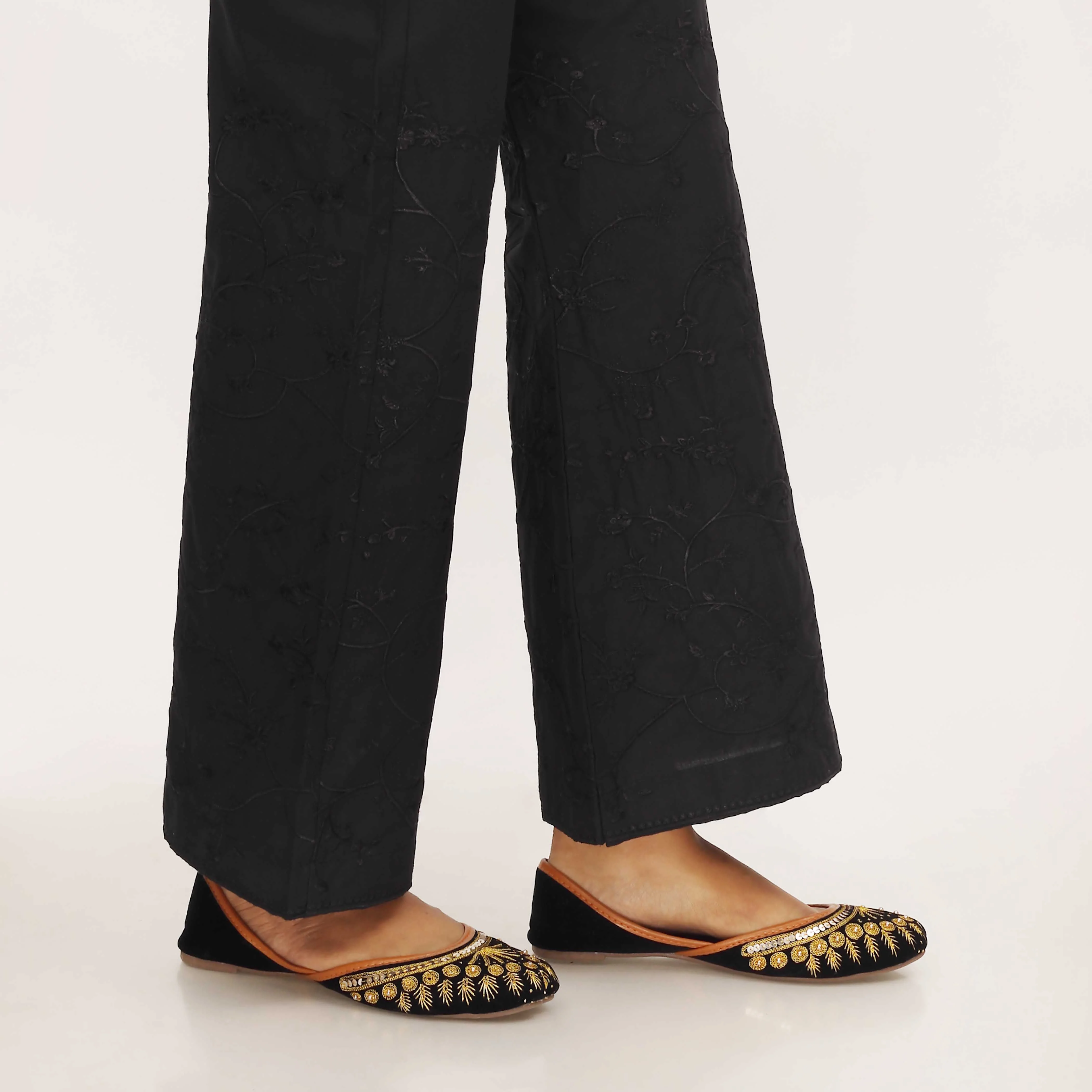 Black Cotton Cambric Trouser with Embroidery PL5092 - Image 4