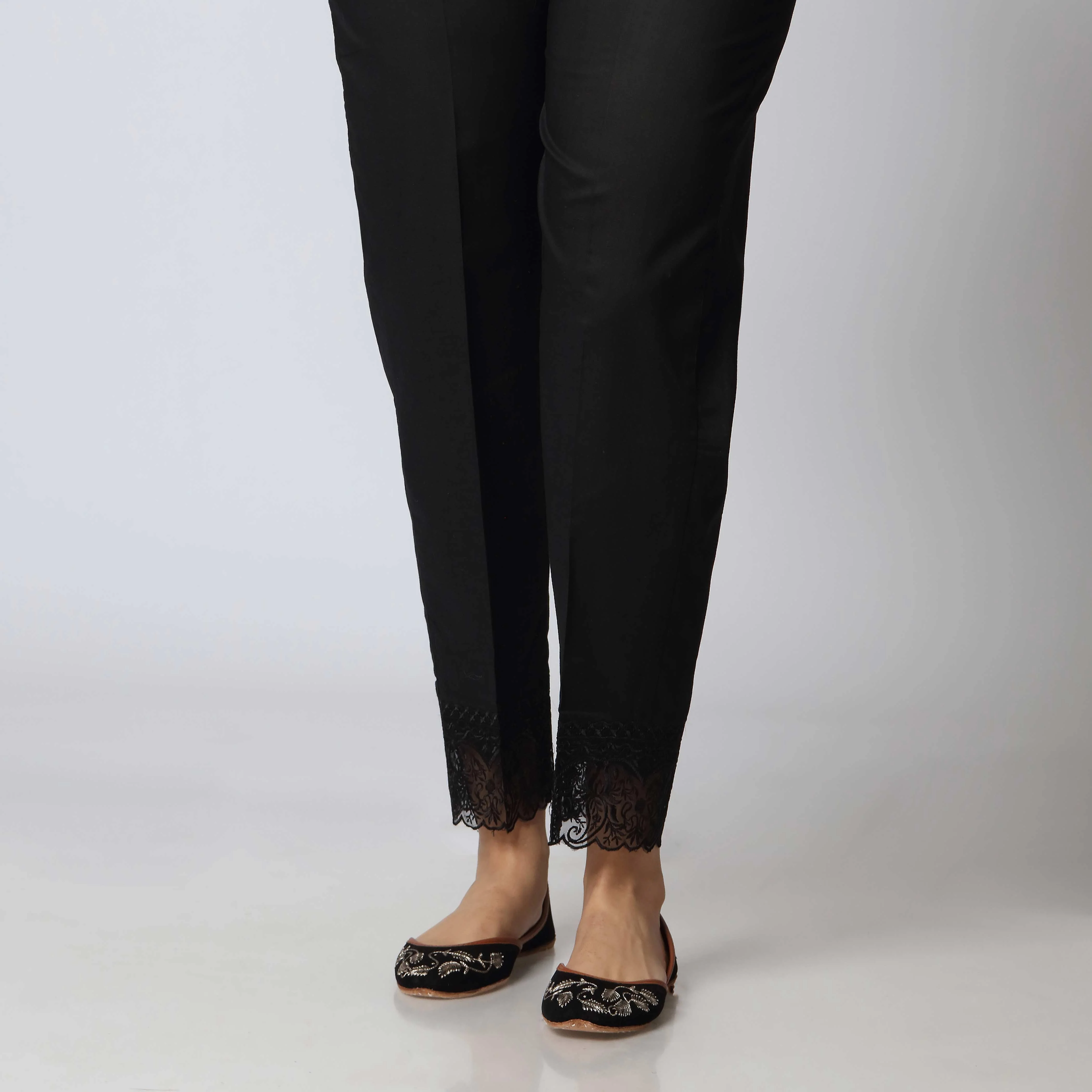 Black Cotton Embellished Slim Fit Trouser PS3503