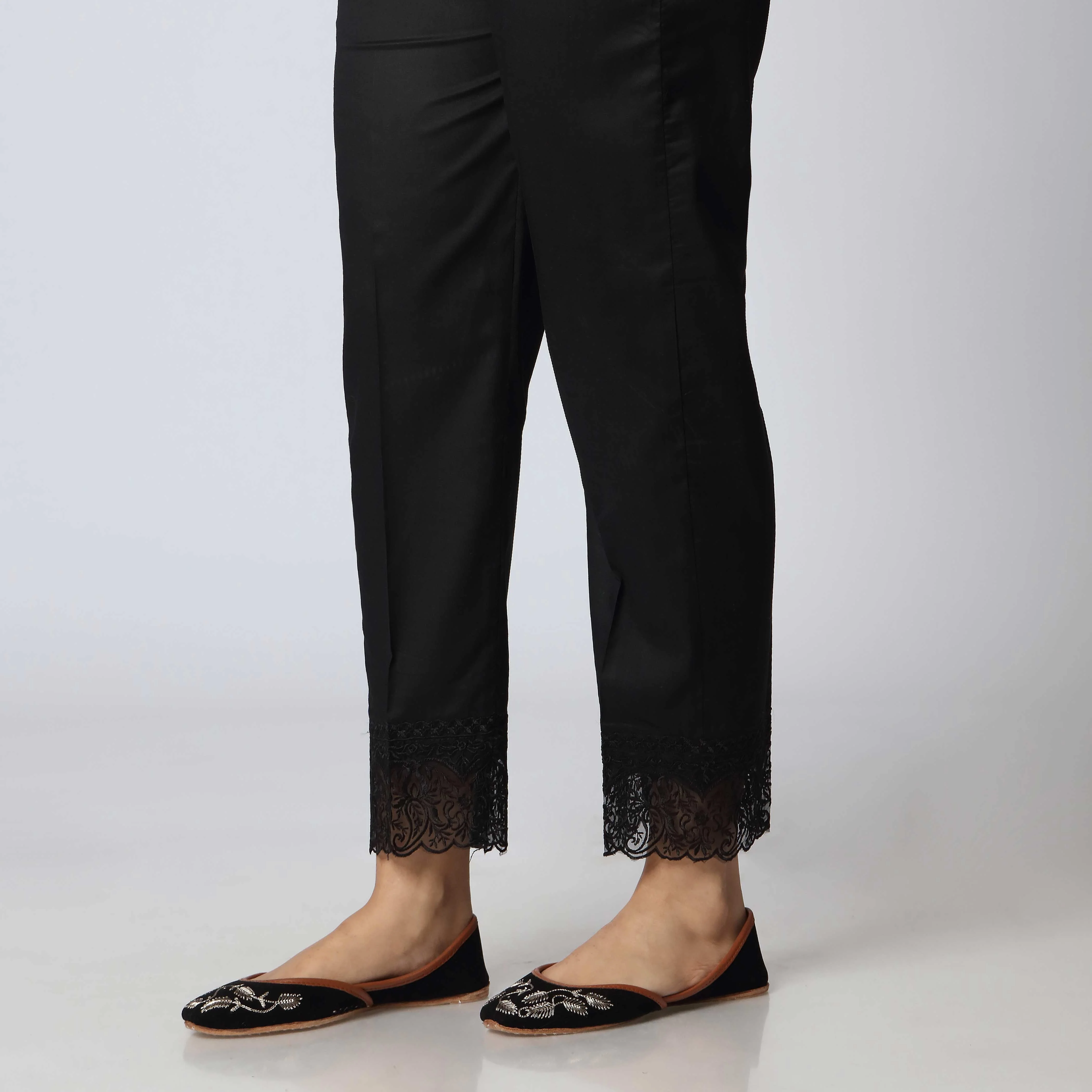 Black Cotton Embellished Slim Fit Trouser PS3503 - Image 3
