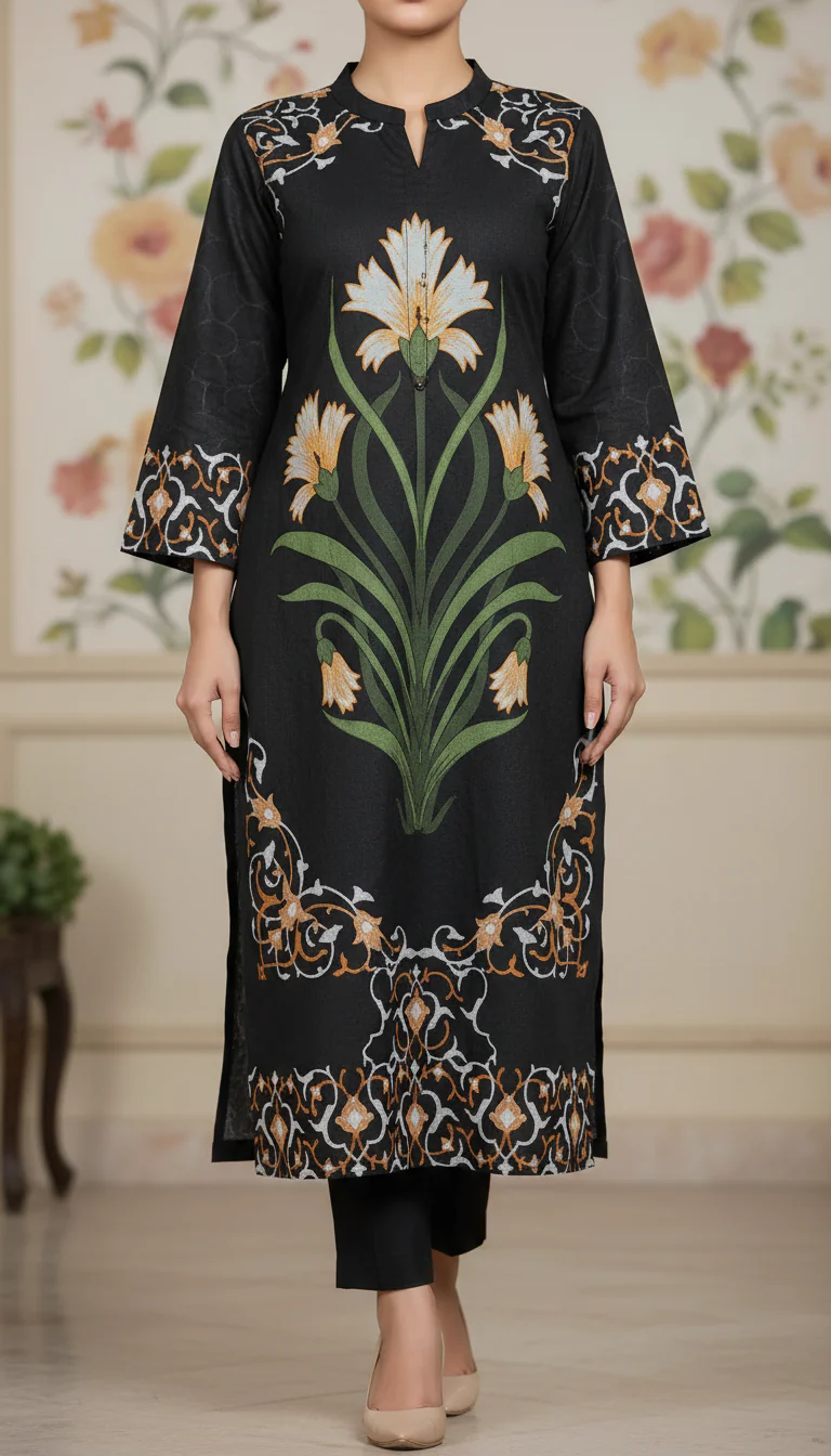 Black Digital Printed Cotton Cambric Shirt PW5207