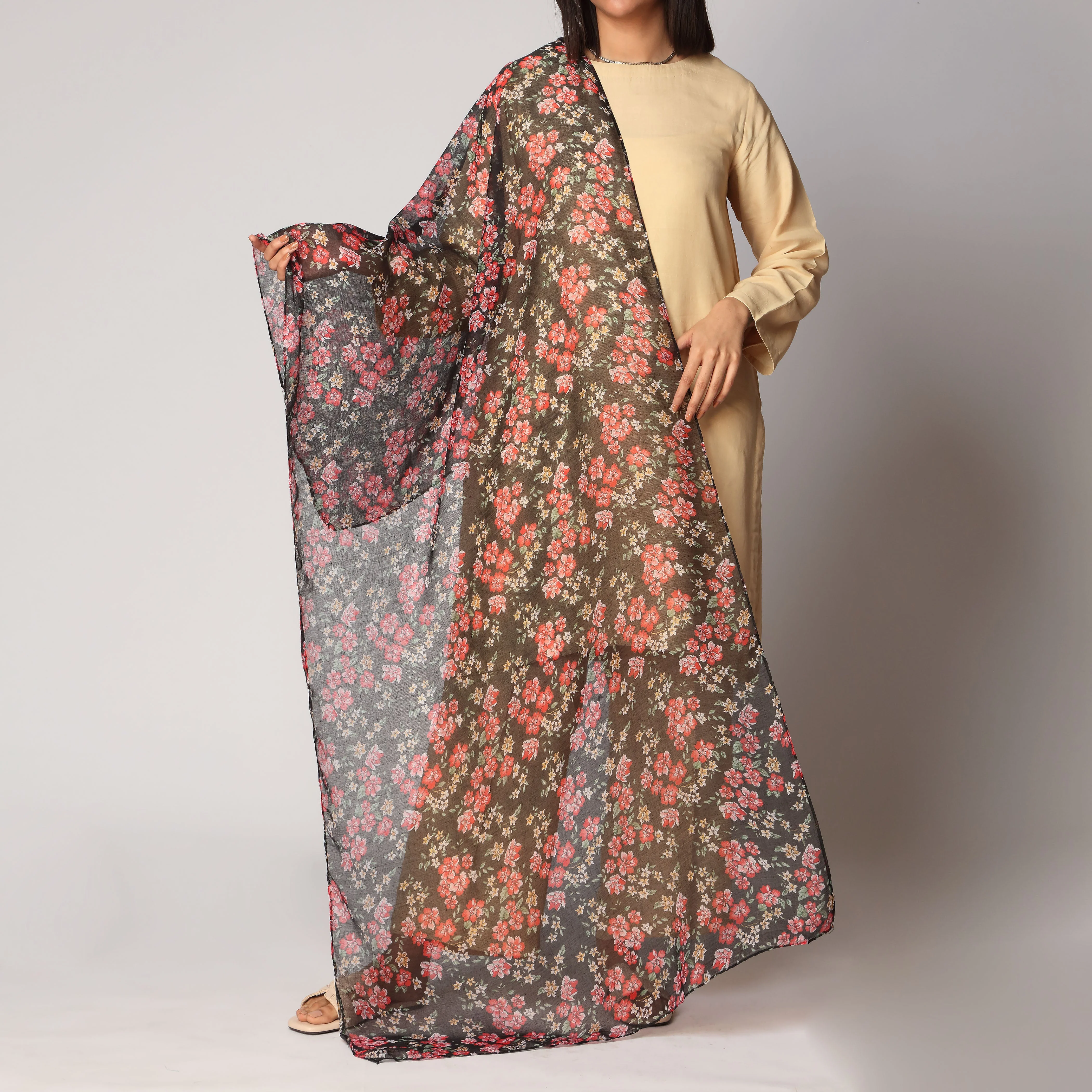 Black Digital Printed Stole PS3751