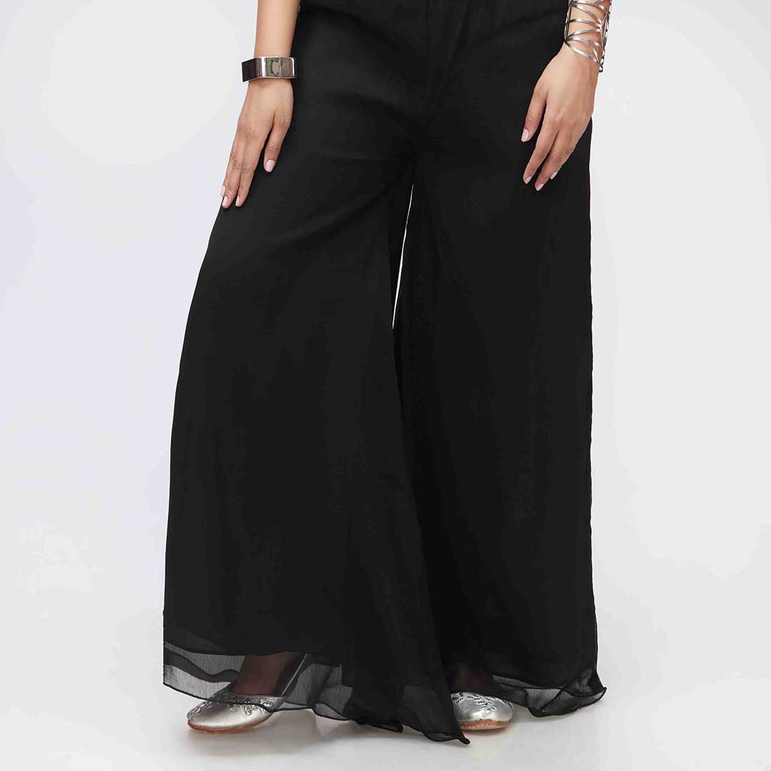 Black Dyed Chiffon Plazo PW3621 - Image 2