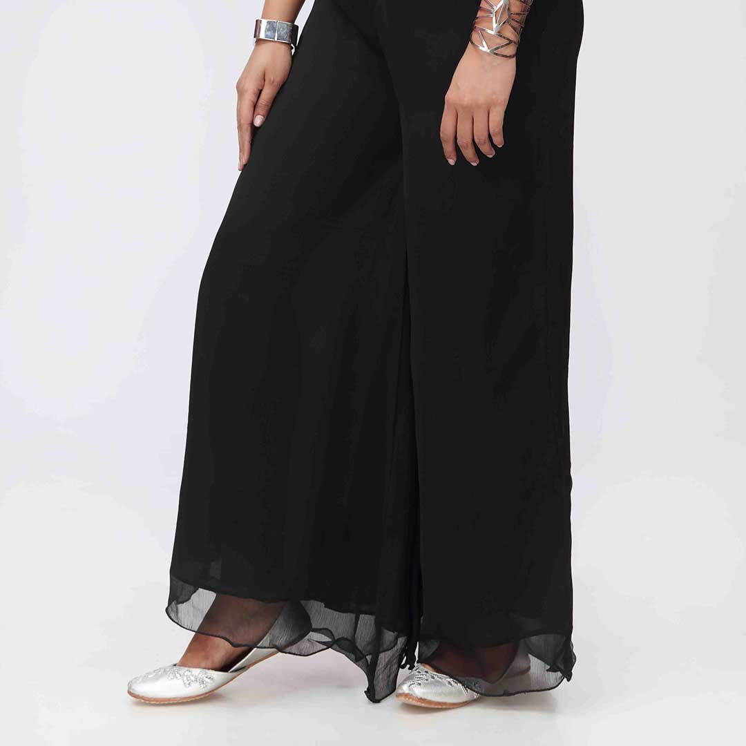 Black Dyed Chiffon Plazo PW3621 - Image 3